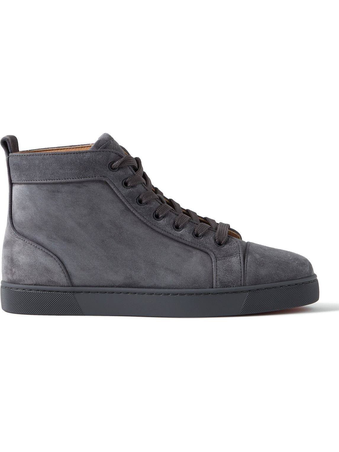 Shop Christian Louboutin Louis Orlato Grosgrain-trimmed Suede High-top Sneakers In Gray
