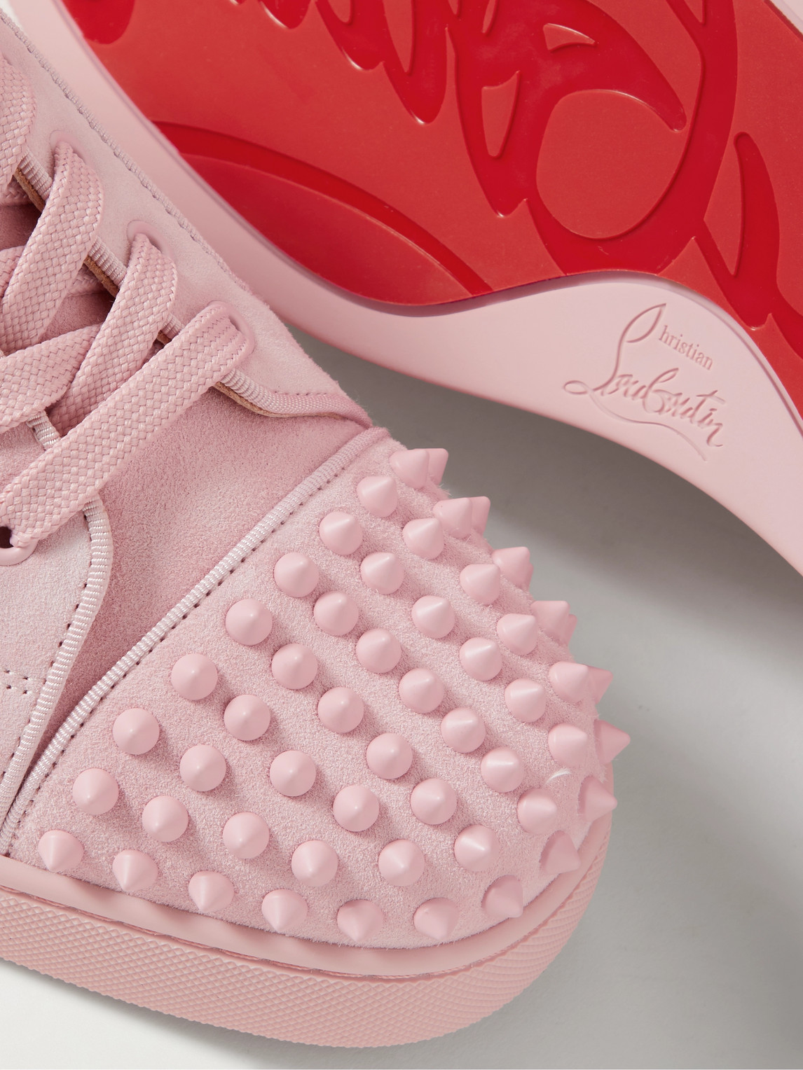 Shop Christian Louboutin Louis Junior Spikes Cap-toe Suede Sneakers In Pink