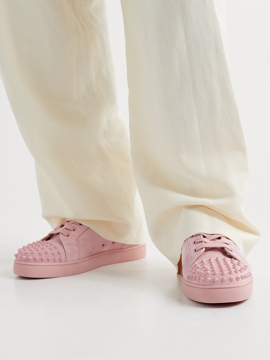 christian louboutin pink spike sneakers