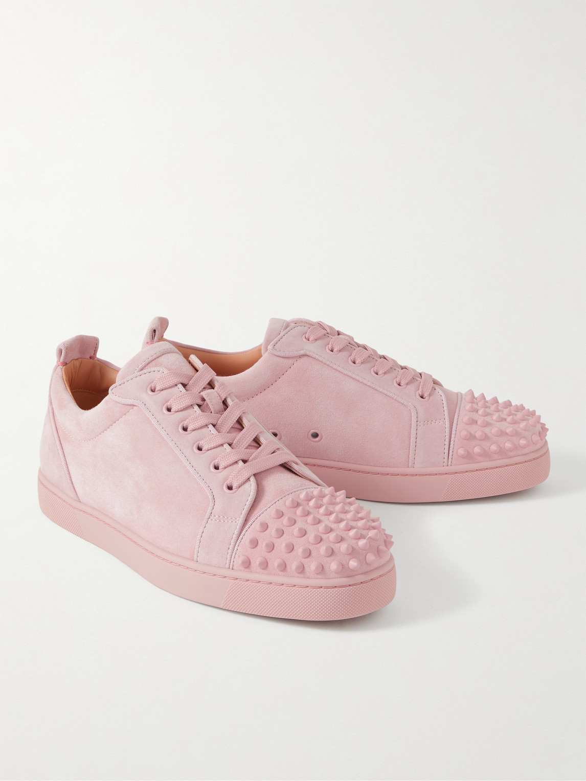 Shop Christian Louboutin Louis Junior Spikes Cap-toe Suede Sneakers In Pink