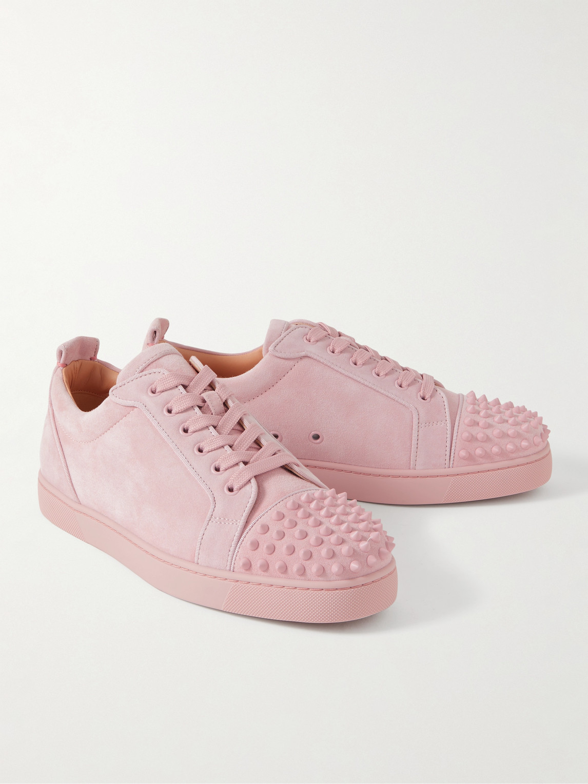 Christian Louboutin Louis Junior Spikes Cap-toe Suede Sneakers In Rosy/rosy  Mat