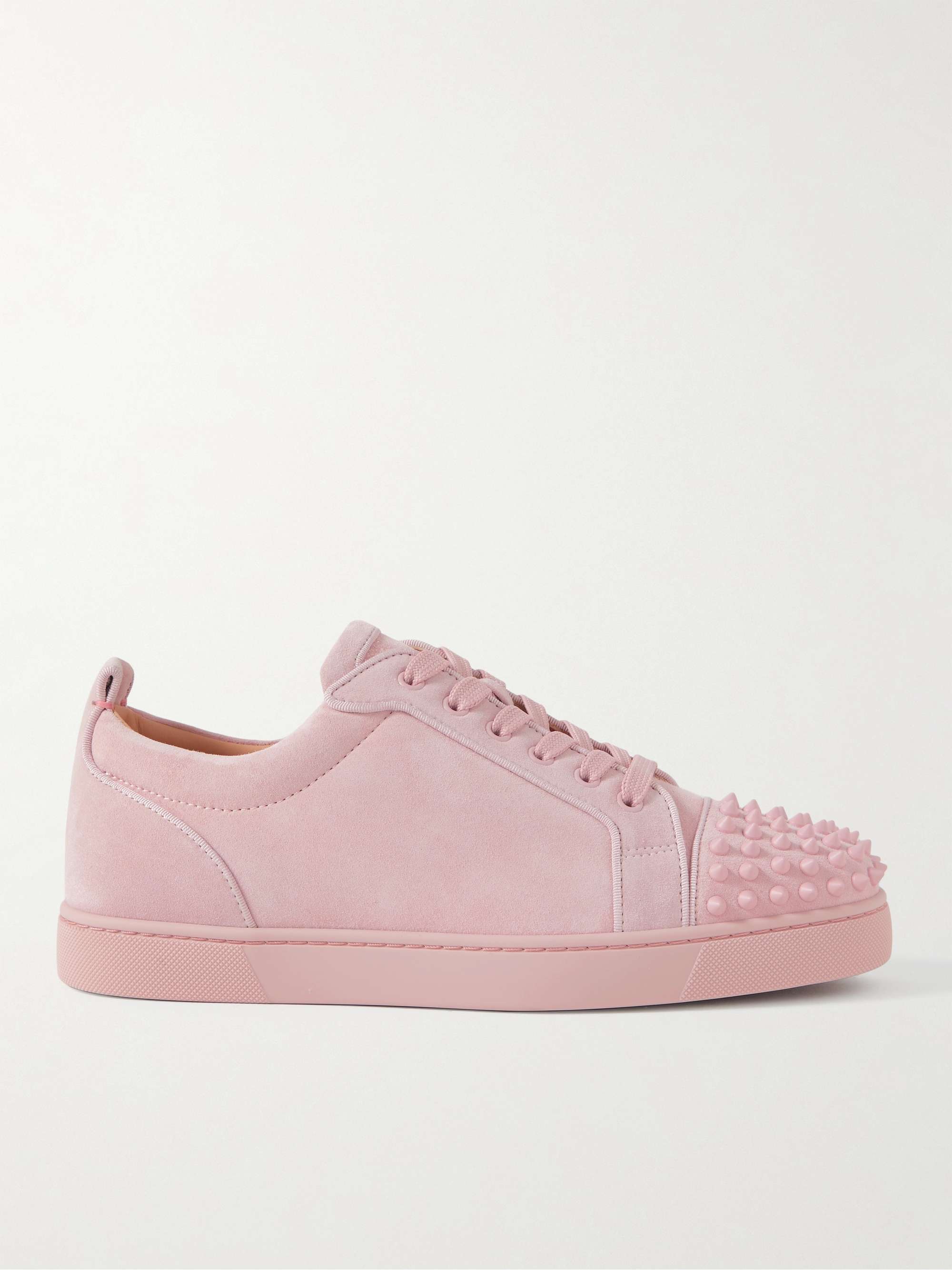 Christian Louboutin Louis Junior Spikes Cap-Toe Suede Sneakers - Men - Pink Suede Shoes - EU 44.5