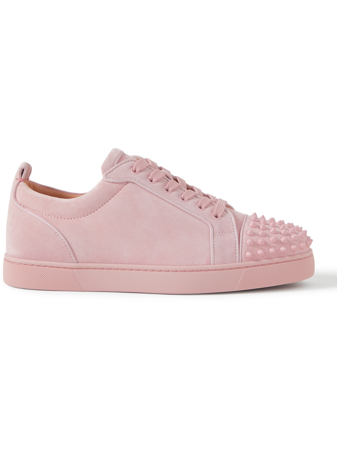 Shop Christian Louboutin Louis Junior Spikes Cap-toe Suede Sneakers In Pink