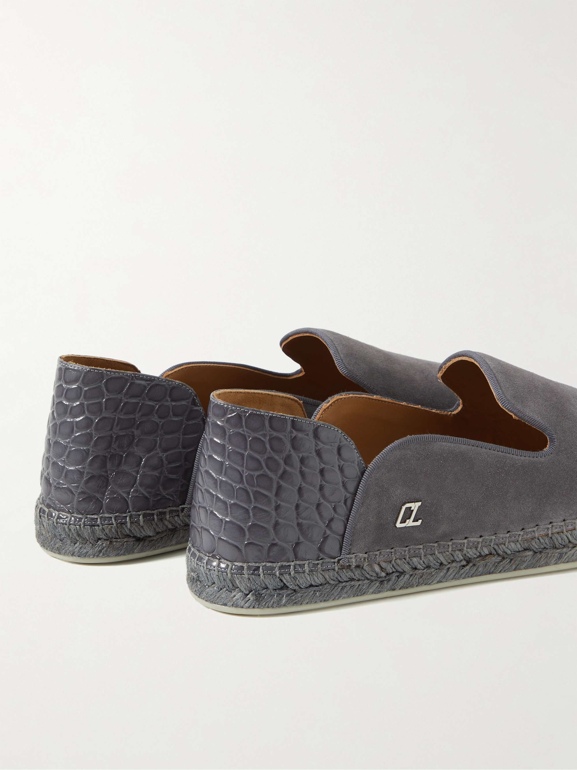 CHRISTIAN LOUBOUTIN Collapsible-Heel Croc-Effect Leather-Trimmed Suede Espadrilles