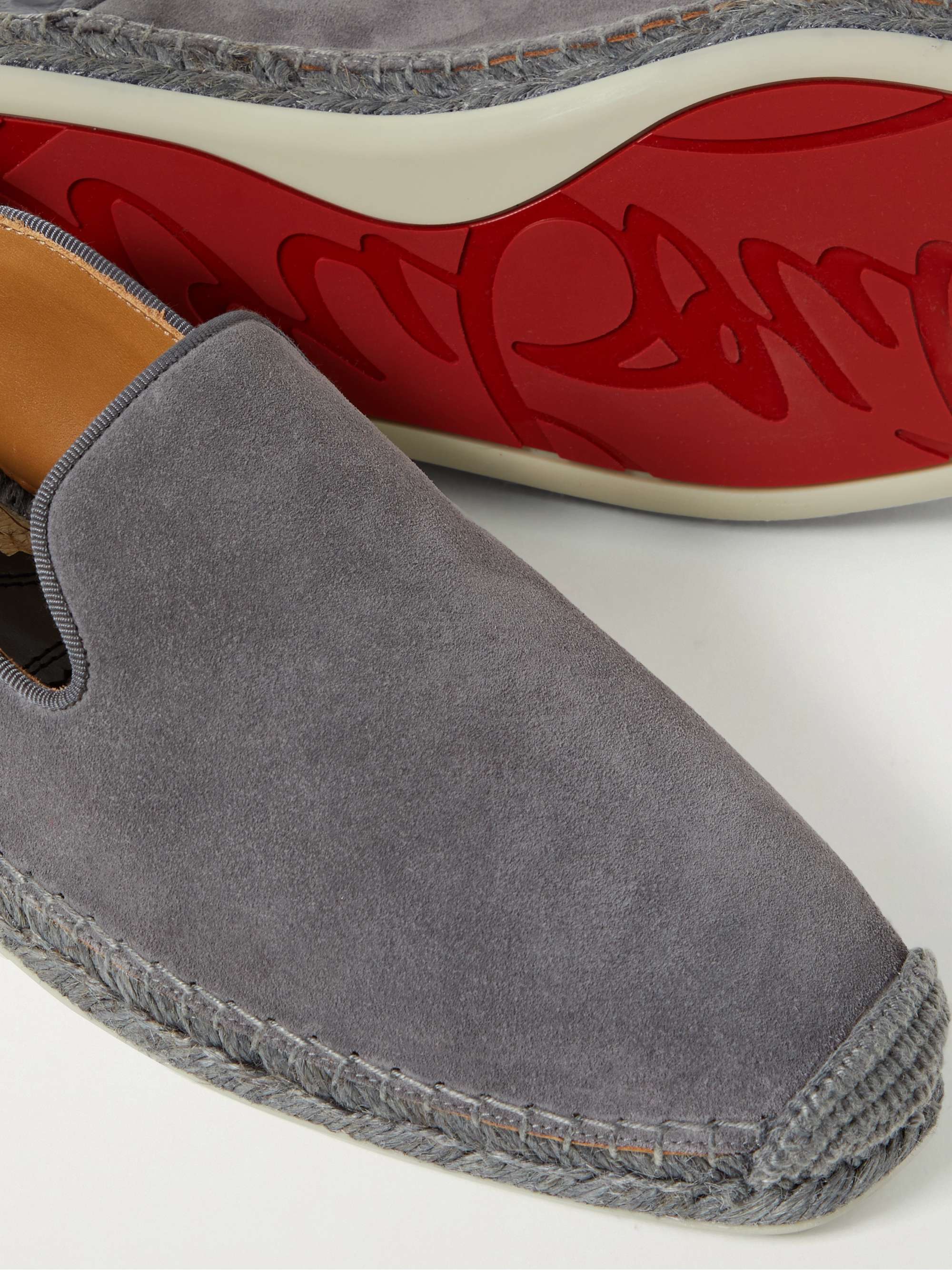 CHRISTIAN LOUBOUTIN Collapsible-Heel Croc-Effect Leather-Trimmed Suede Espadrilles