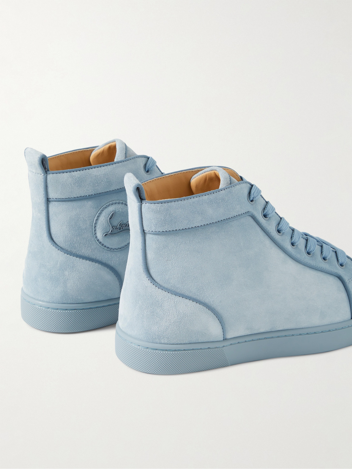 Shop Christian Louboutin Louis Orlato Grosgrain-trimmed Suede High-top Sneakers In Blue