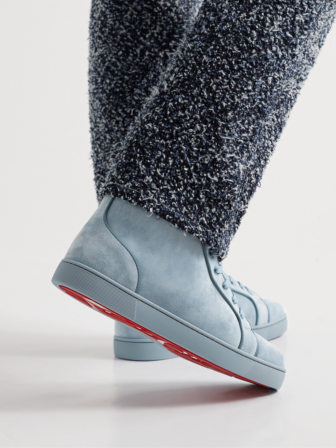 Shop Christian Louboutin Louis Orlato Grosgrain-trimmed Suede High-top Sneakers In Blue