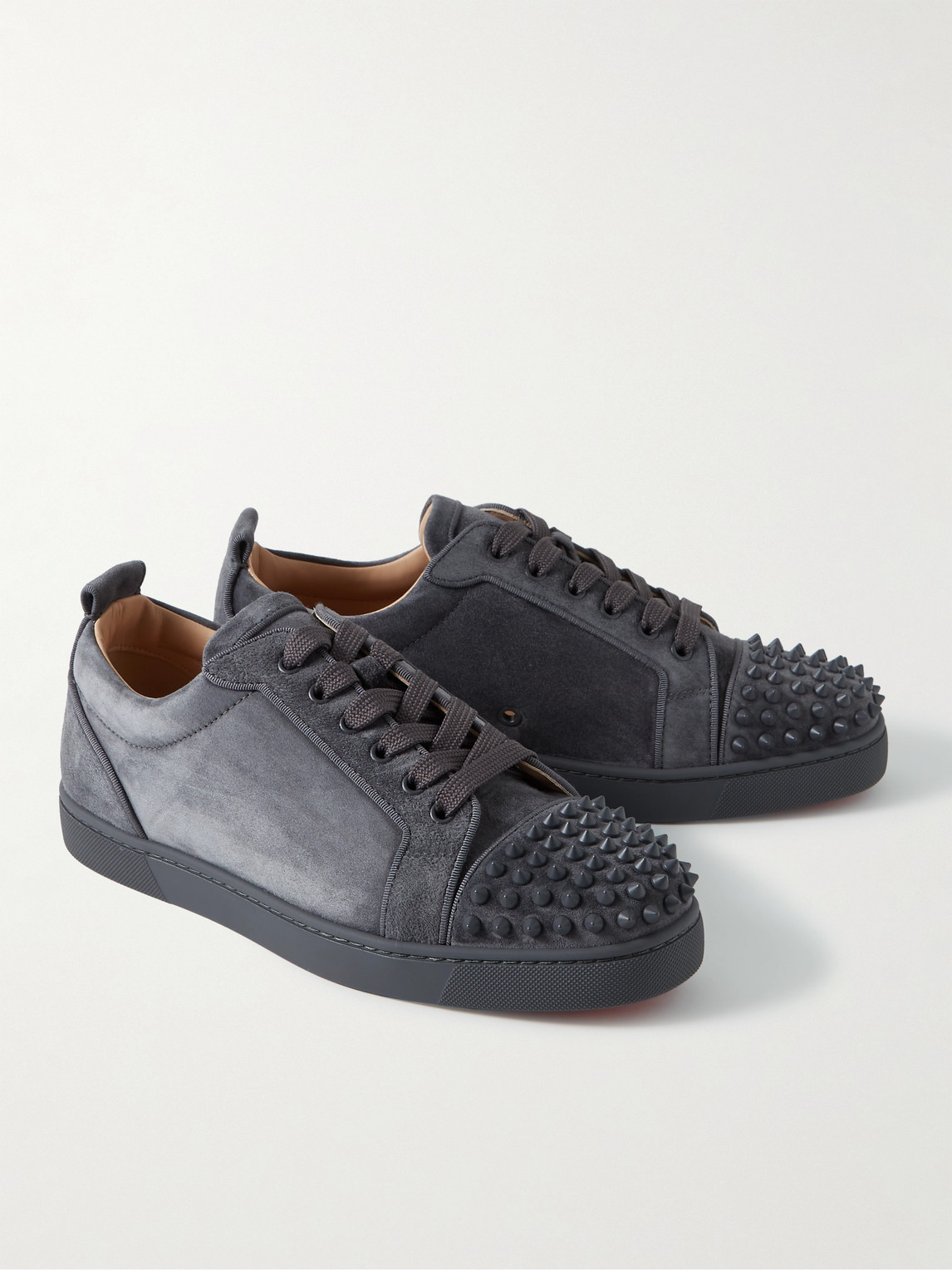 Shop Christian Louboutin Louis Junior Spikes Cap-toe Suede Sneakers In Gray