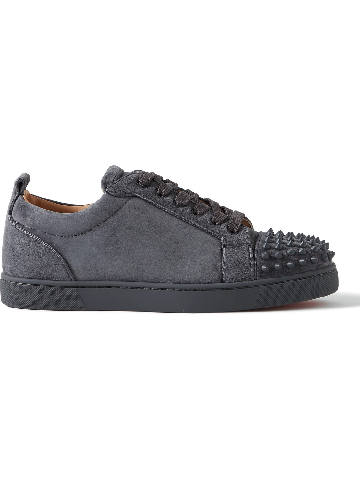 Shop Christian Louboutin Louis Junior Spikes Cap-toe Suede Sneakers In Gray