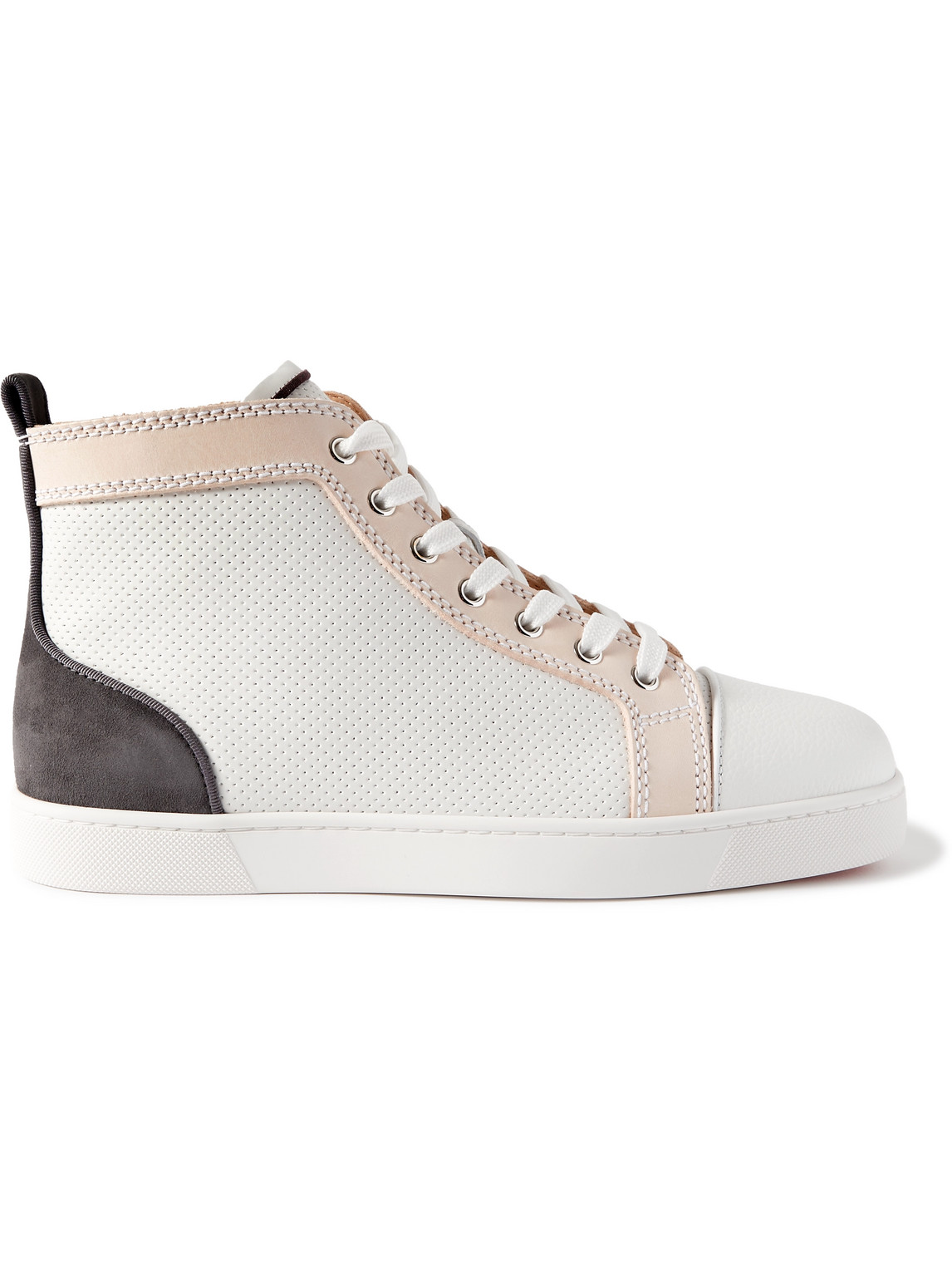 Shop Christian Louboutin Louis Suede-trimmed Perforated Leather High-top Sneakers In White