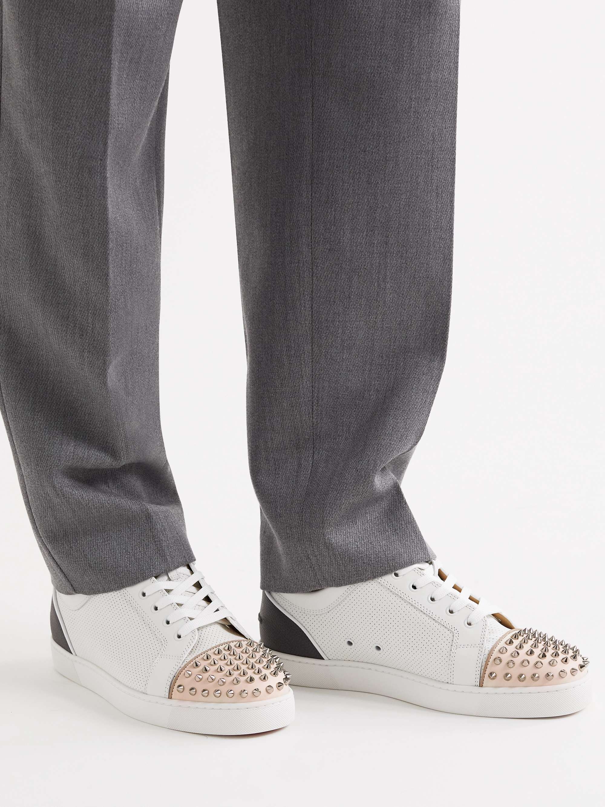 Christian Louboutin Louis Junior Spikes Cap-Toe Leather Sneakers - Men - White Sneakers - EU 42