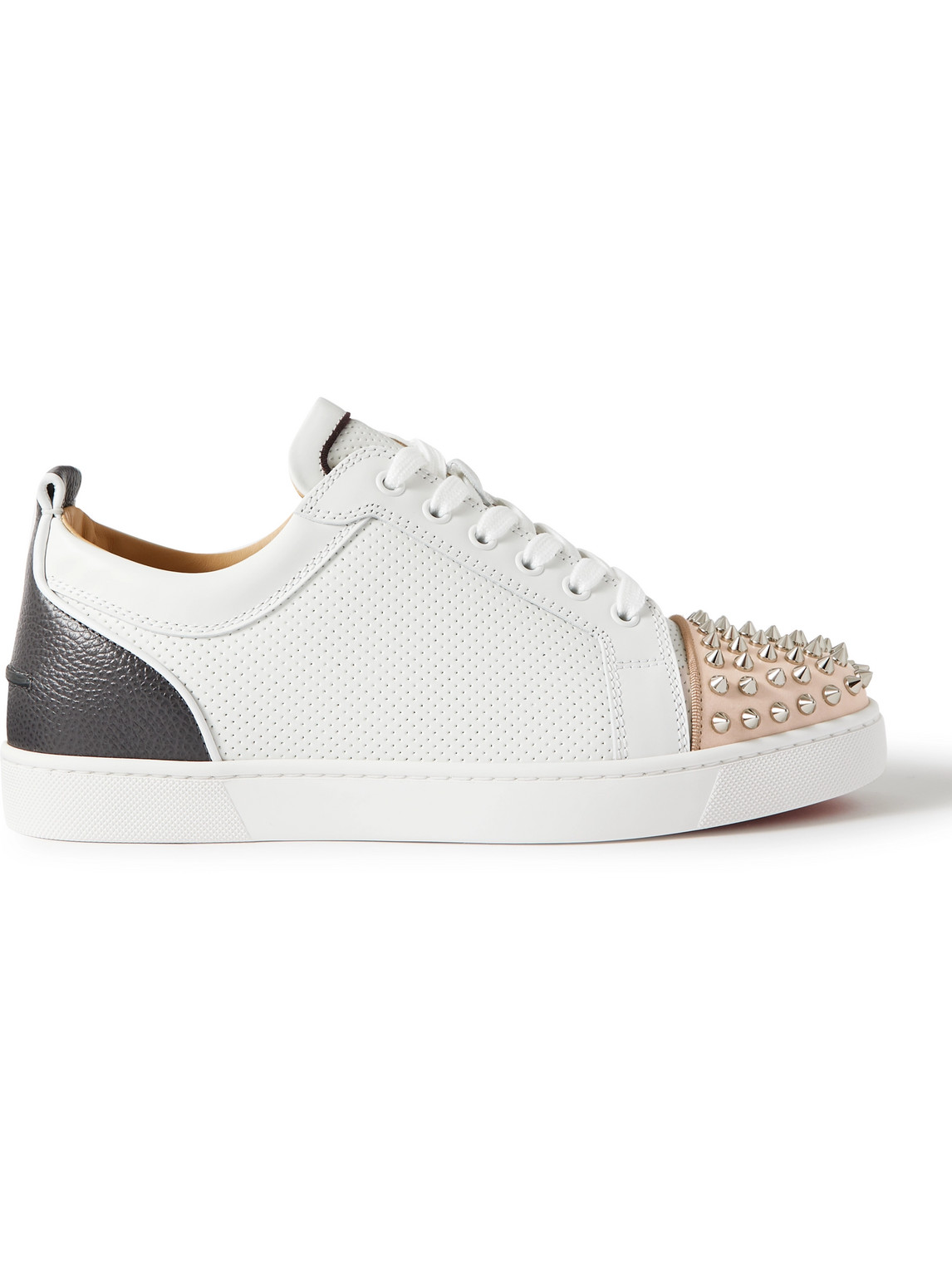 Christian Louboutin Louis Junior Spikes Cap-toe Leather Trainers In White