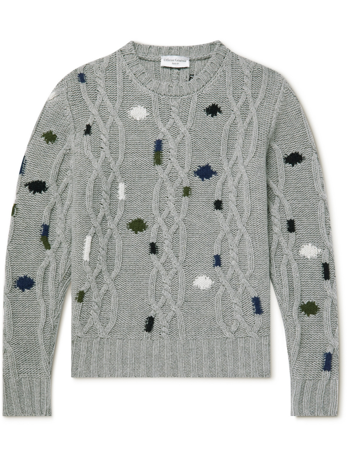 Officine Générale Marco Intarsia Cable-Knit Wool-Blend Sweater