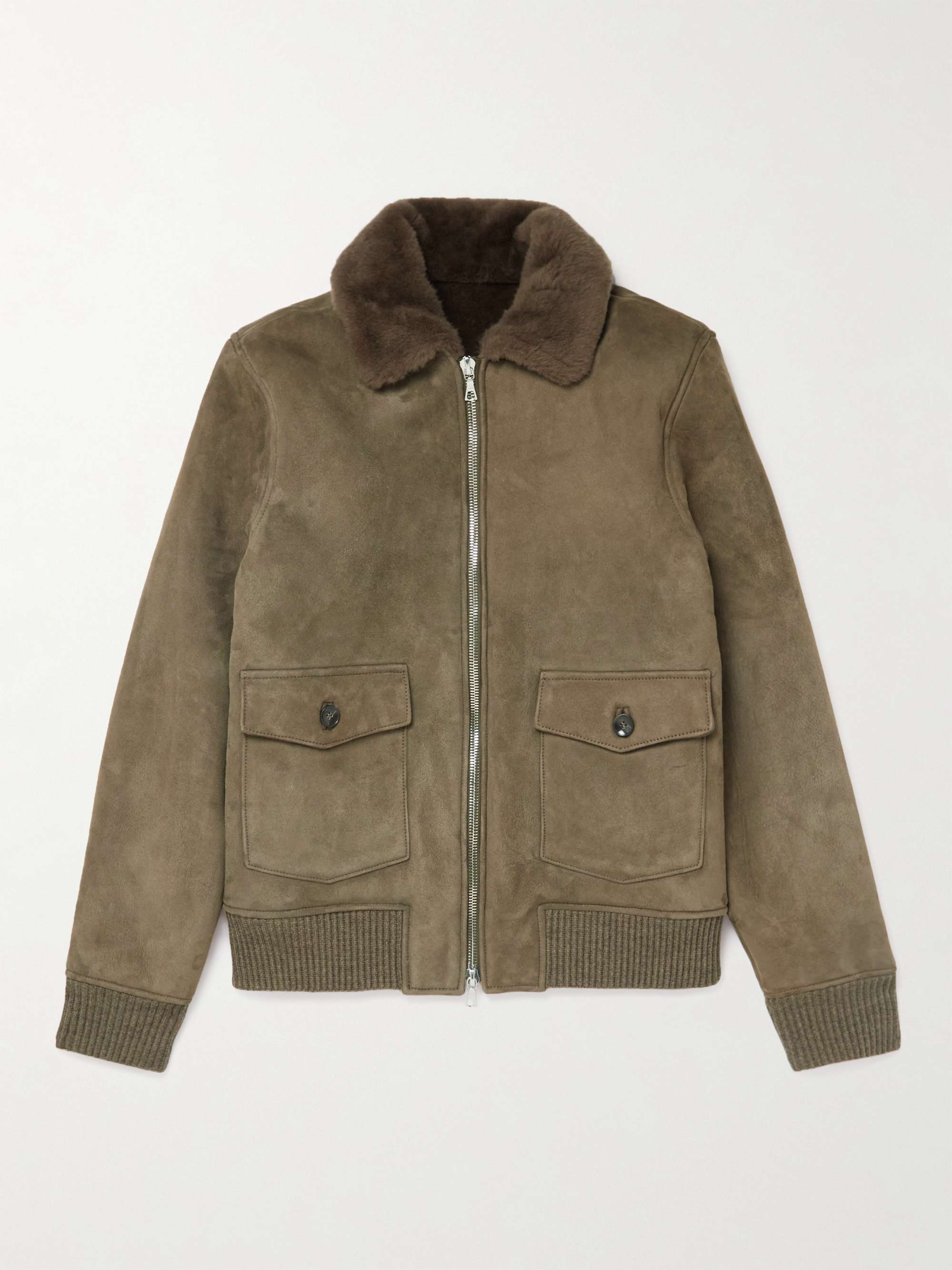 OFFICINE GÉNÉRALE Collin Shearling-Lined Suede Flight Jacket for Men ...