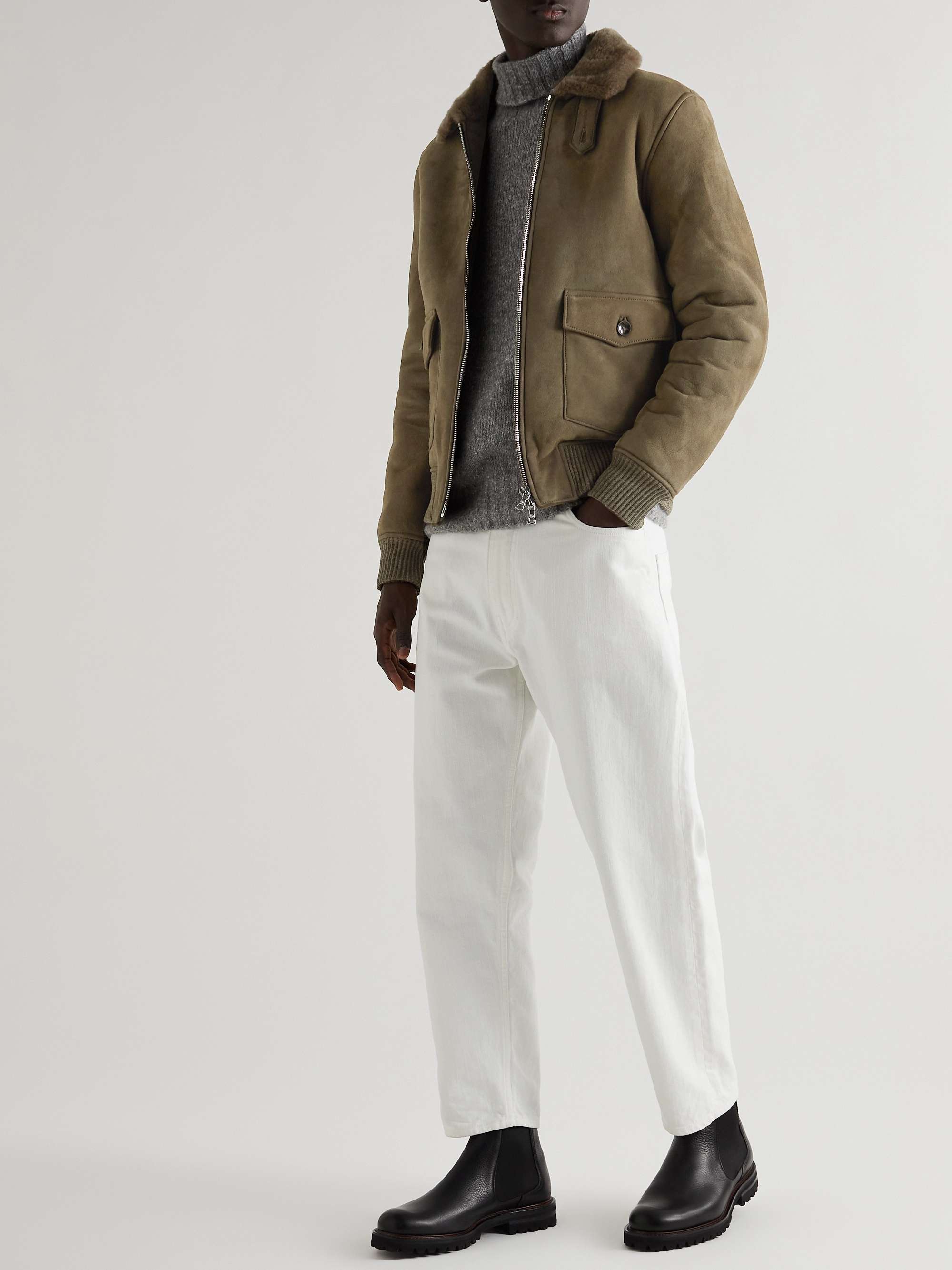 OFFICINE GÉNÉRALE Collin Shearling-Lined Suede Flight Jacket