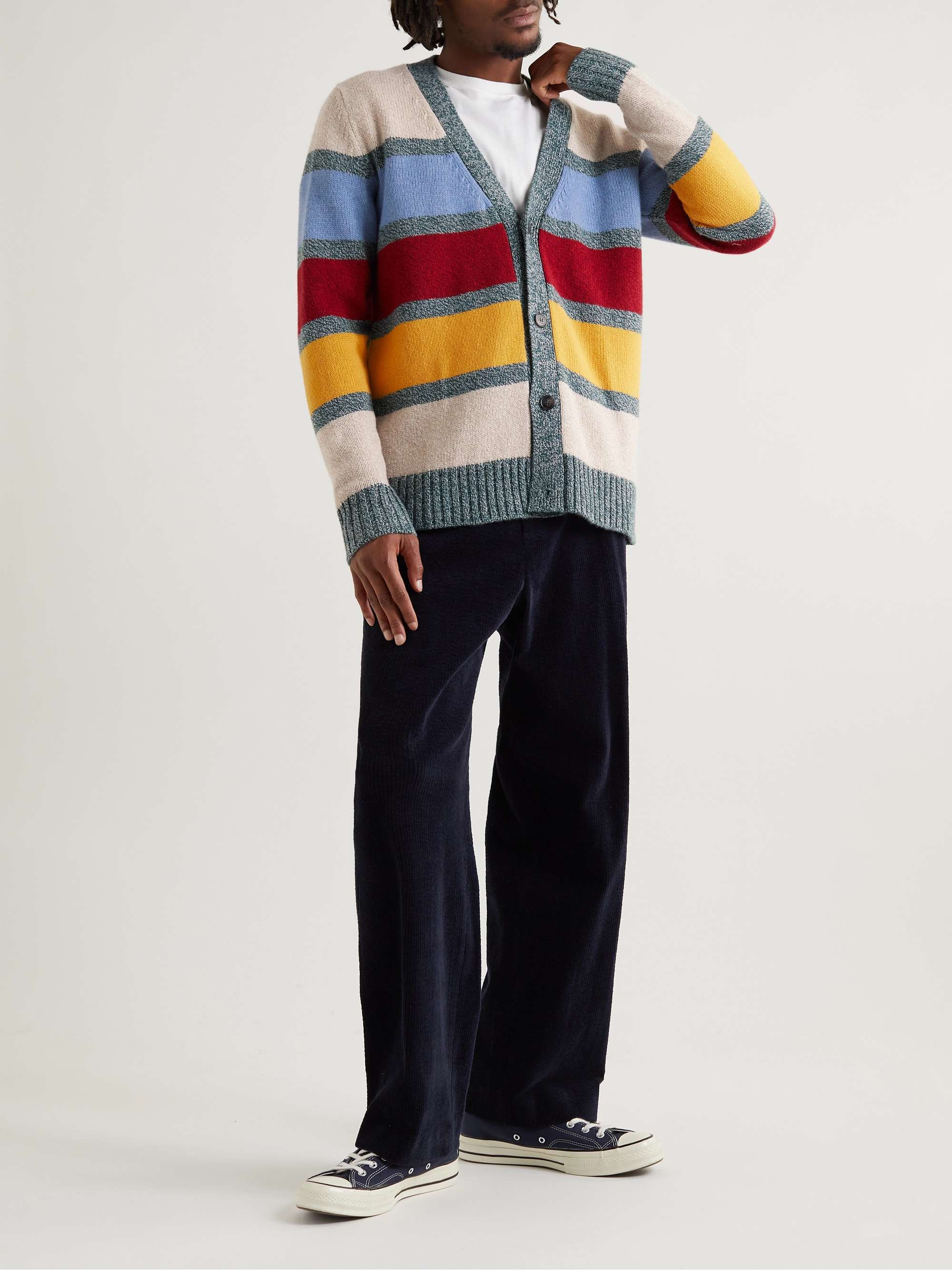 OFFICINE GÉNÉRALE Miles Striped Wool and Cashmere-Blend Cardigan for ...