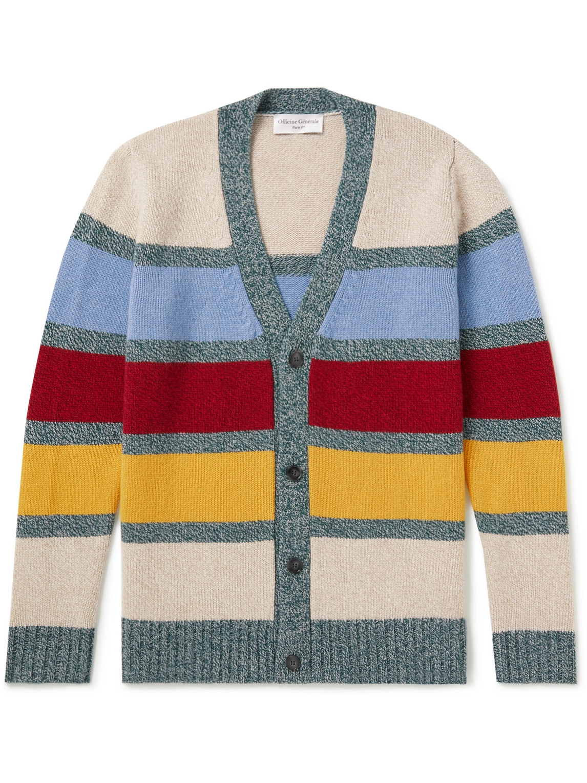 Officine Générale Miles Striped Wool and Cashmere-Blend Cardigan