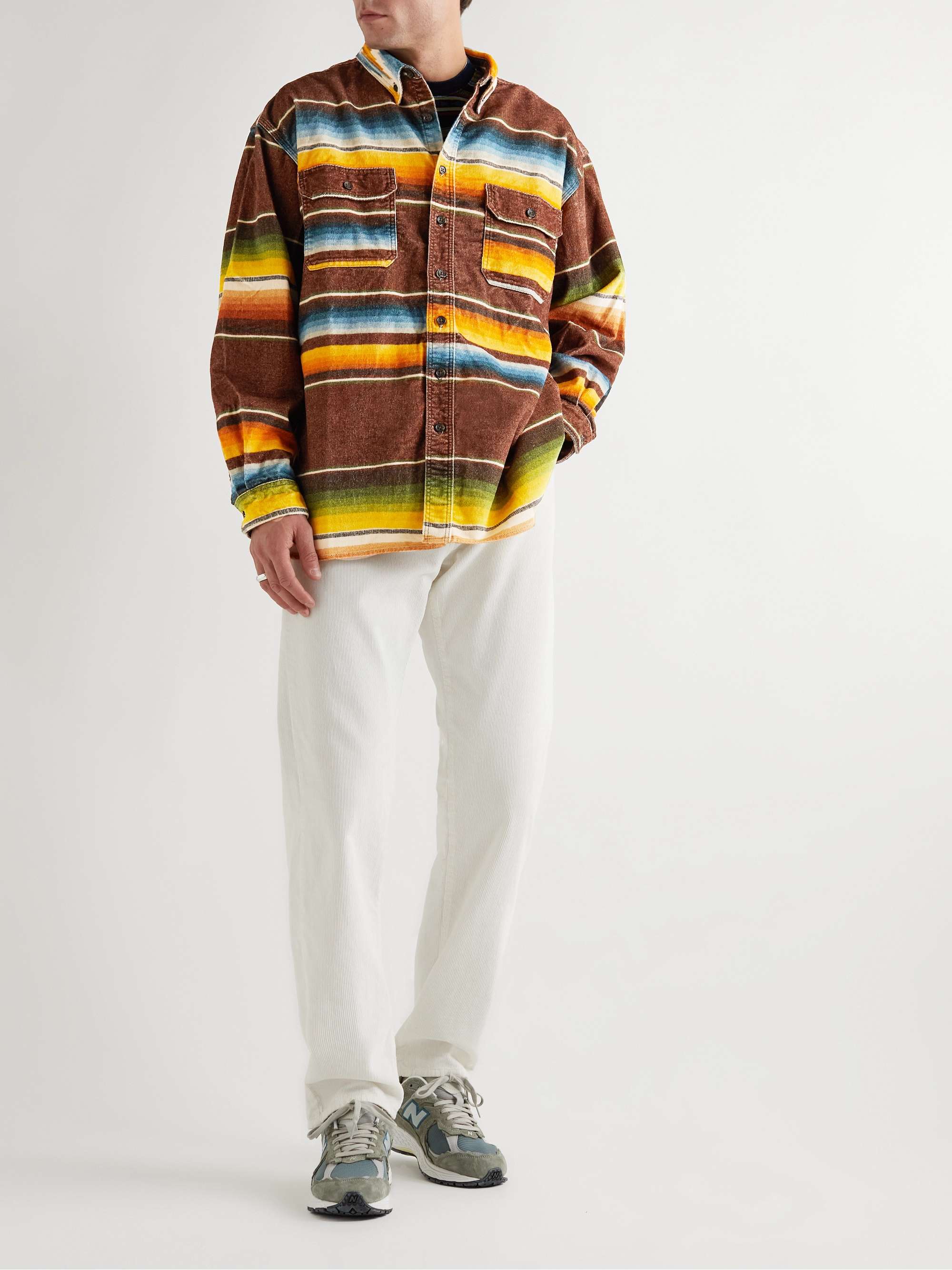 ORSLOW Button-Down Collar Striped Cotton Shirt