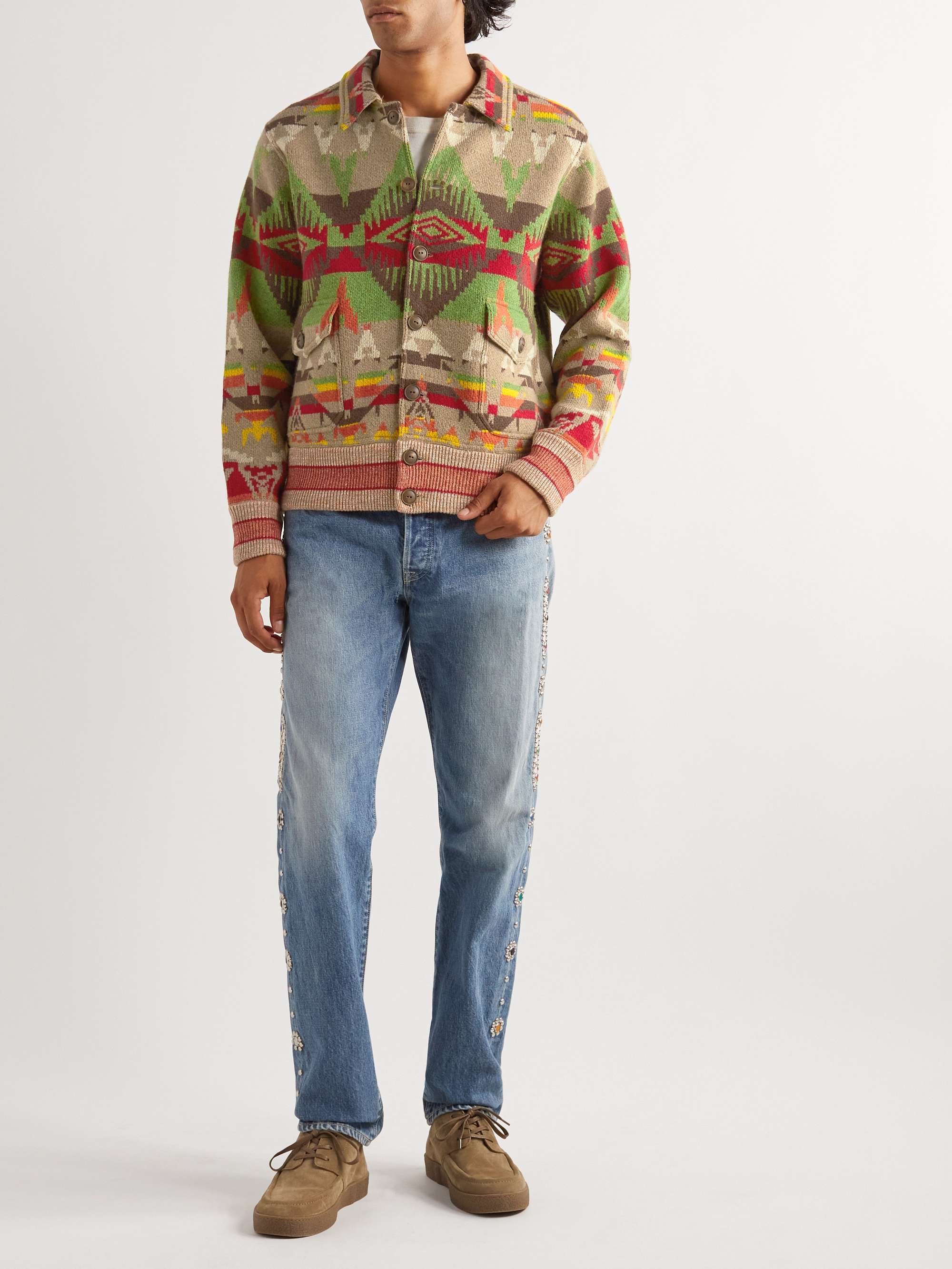 RRL Intarsia Wool and Cashmere-Blend Cardigan
