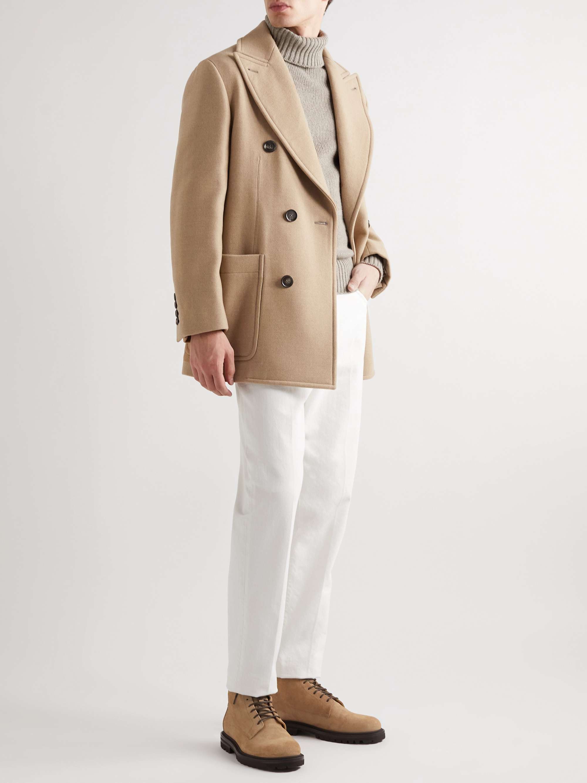BRUNELLO CUCINELLI Cabana Double-Breasted Virgin Wool Peacoat