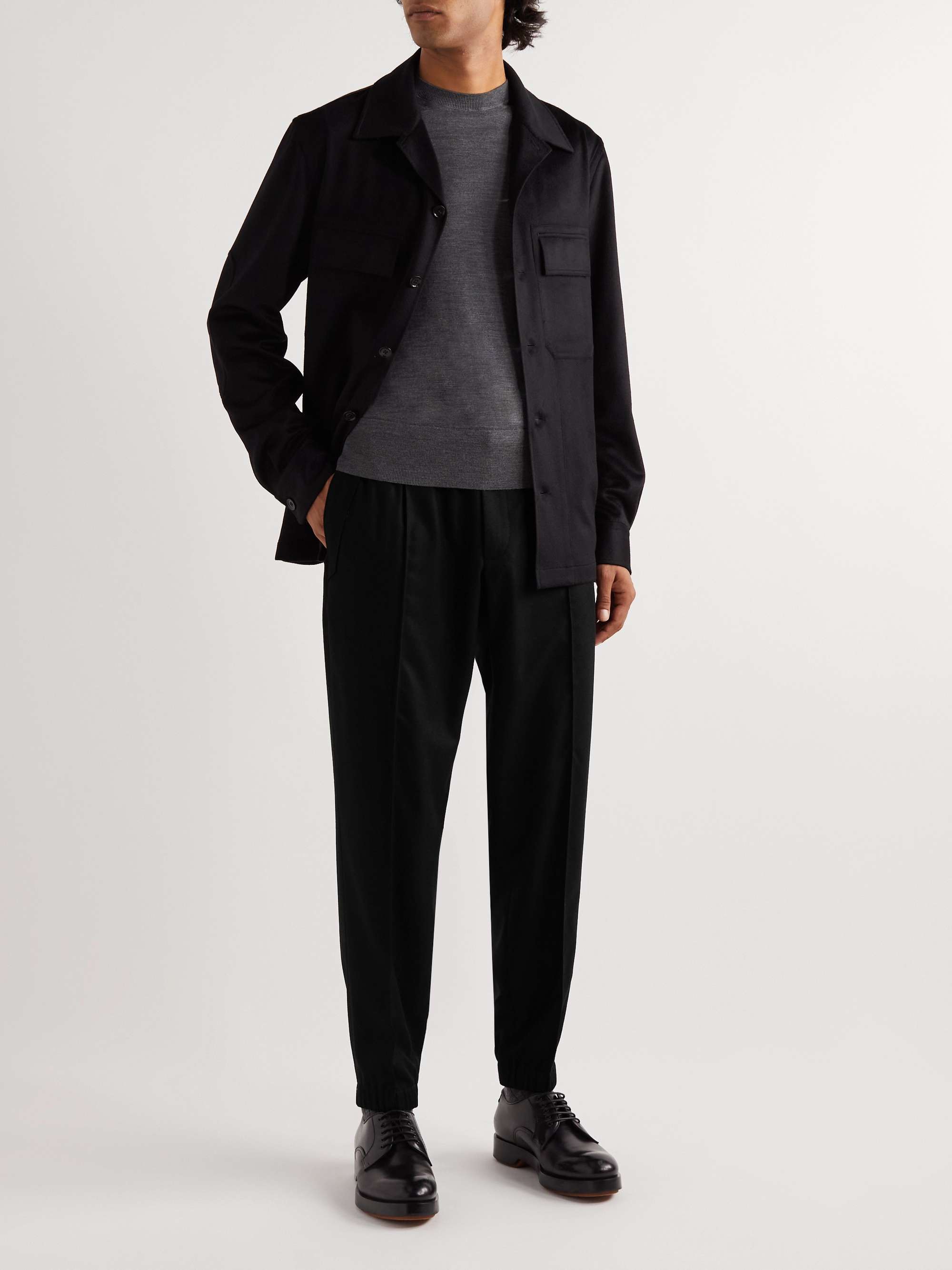 ZEGNA Tapered Wool, Silk and Cashmere-Blend Drawstring Trousers