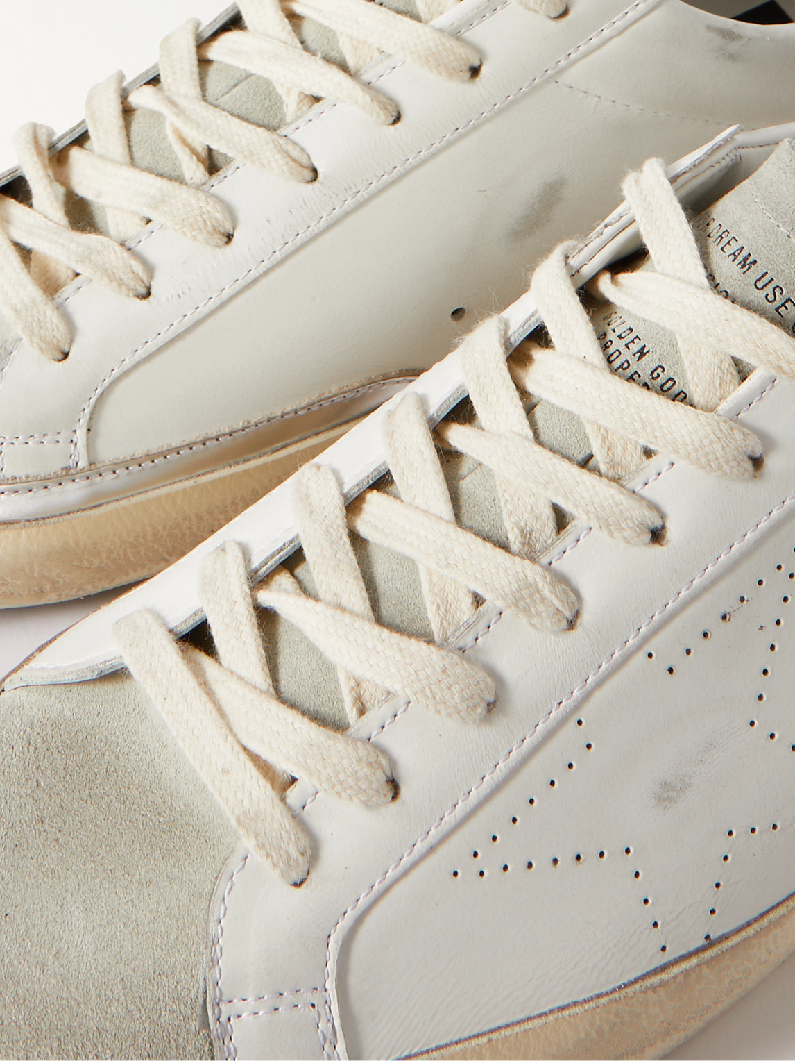 Shop Golden Goose Superstar Distressed Leather And Suede Sneakers In White