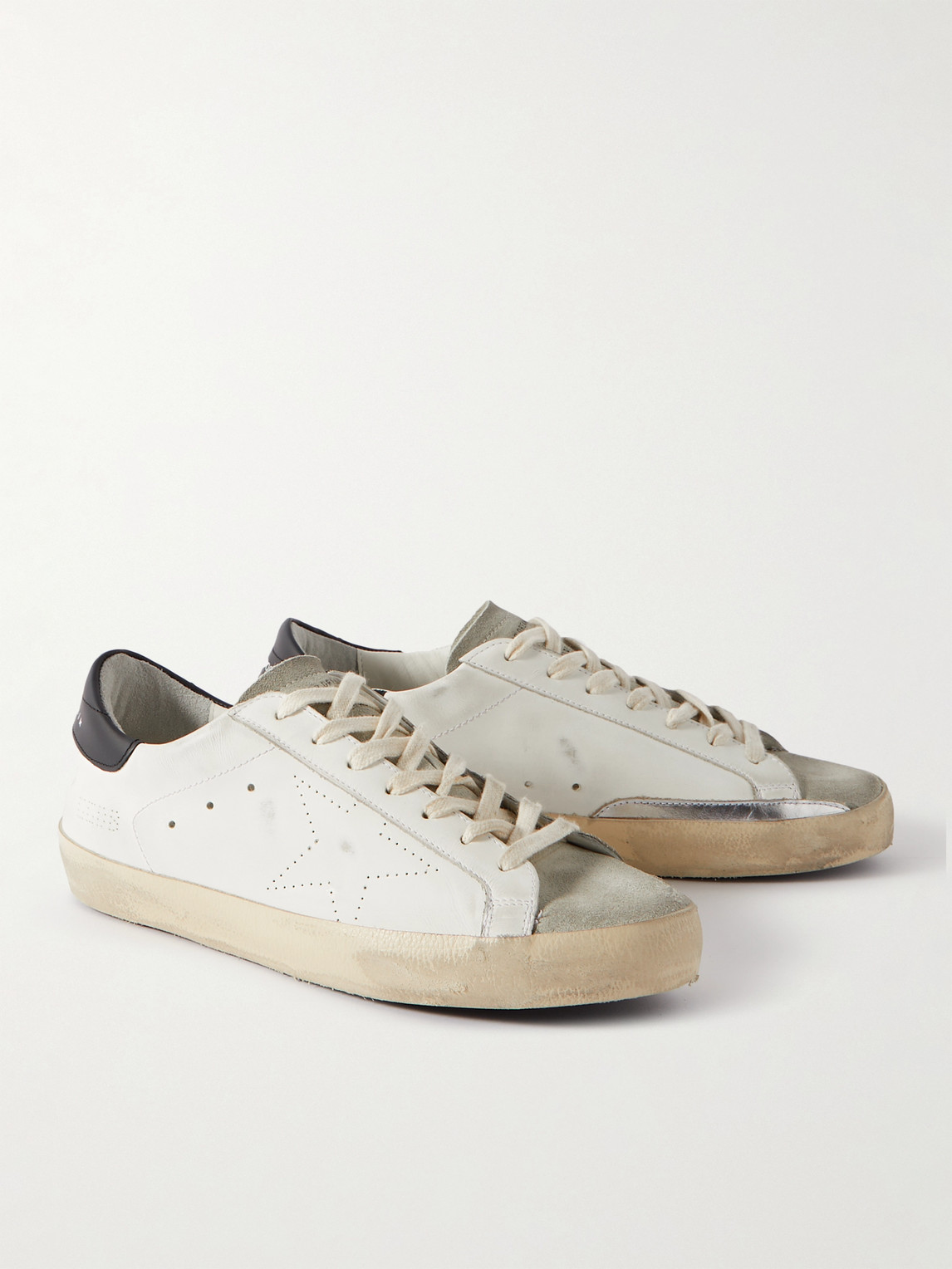 Shop Golden Goose Superstar Distressed Leather And Suede Sneakers In White