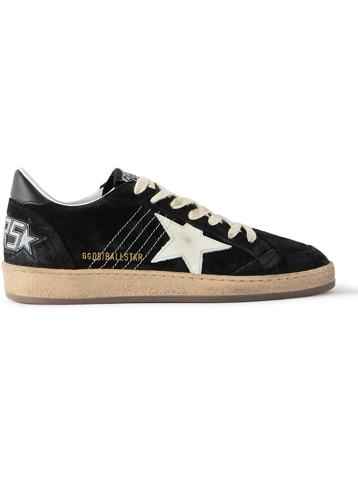 Shop Golden Goose Ball Star Distressed Suede And Leather Sneakers In Black