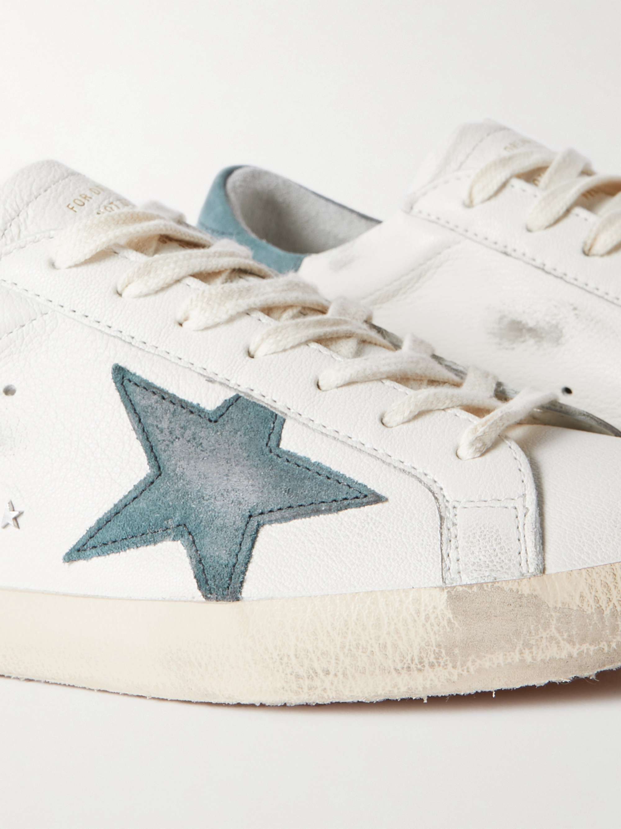 GOLDEN GOOSE Superstar Distressed Suede-Trimmed Full-Grain Leather Sneakers