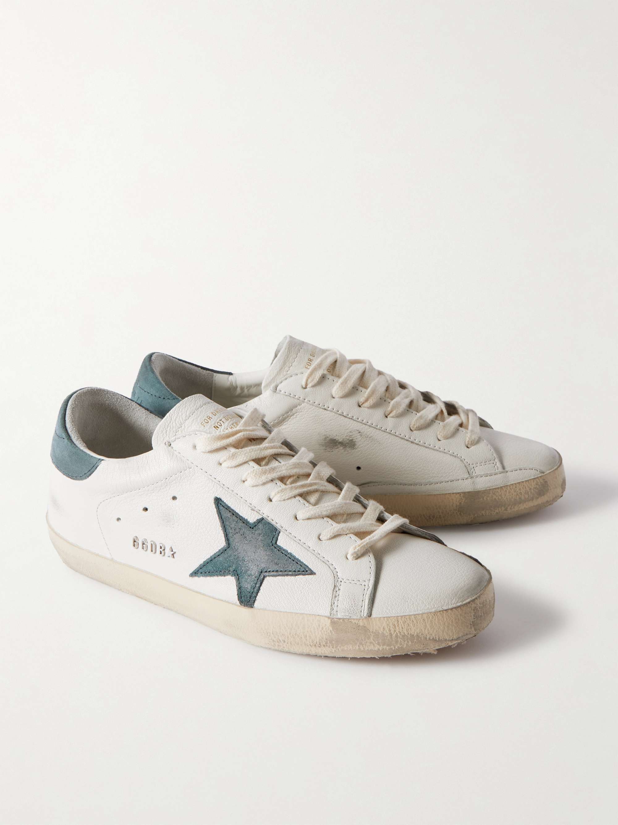GOLDEN GOOSE Superstar Distressed Suede-Trimmed Full-Grain Leather Sneakers