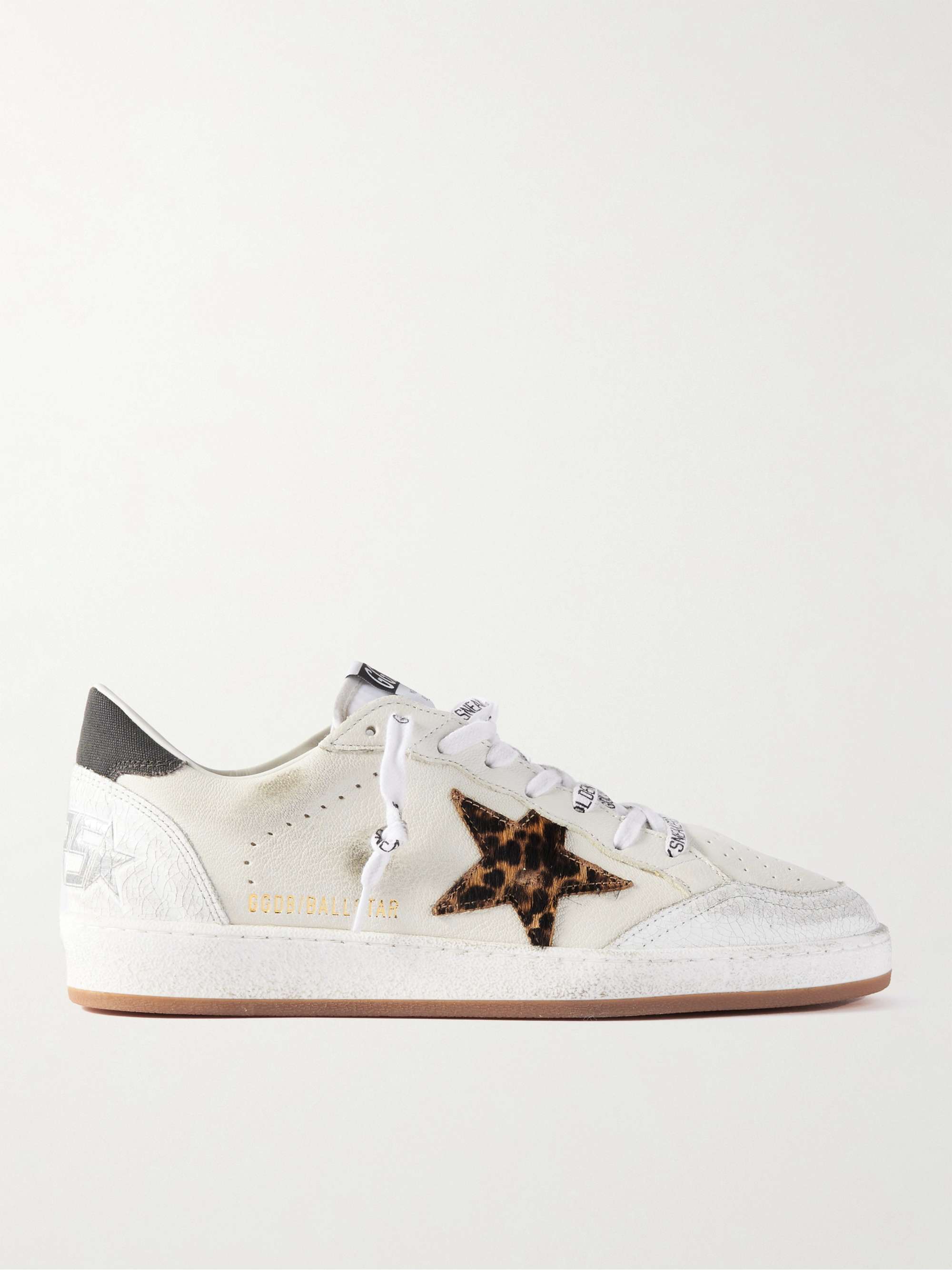 GOLDEN GOOSE Ballstar Distressed Calf Hair-Trimmed Leather Sneakers for Men | MR PORTER