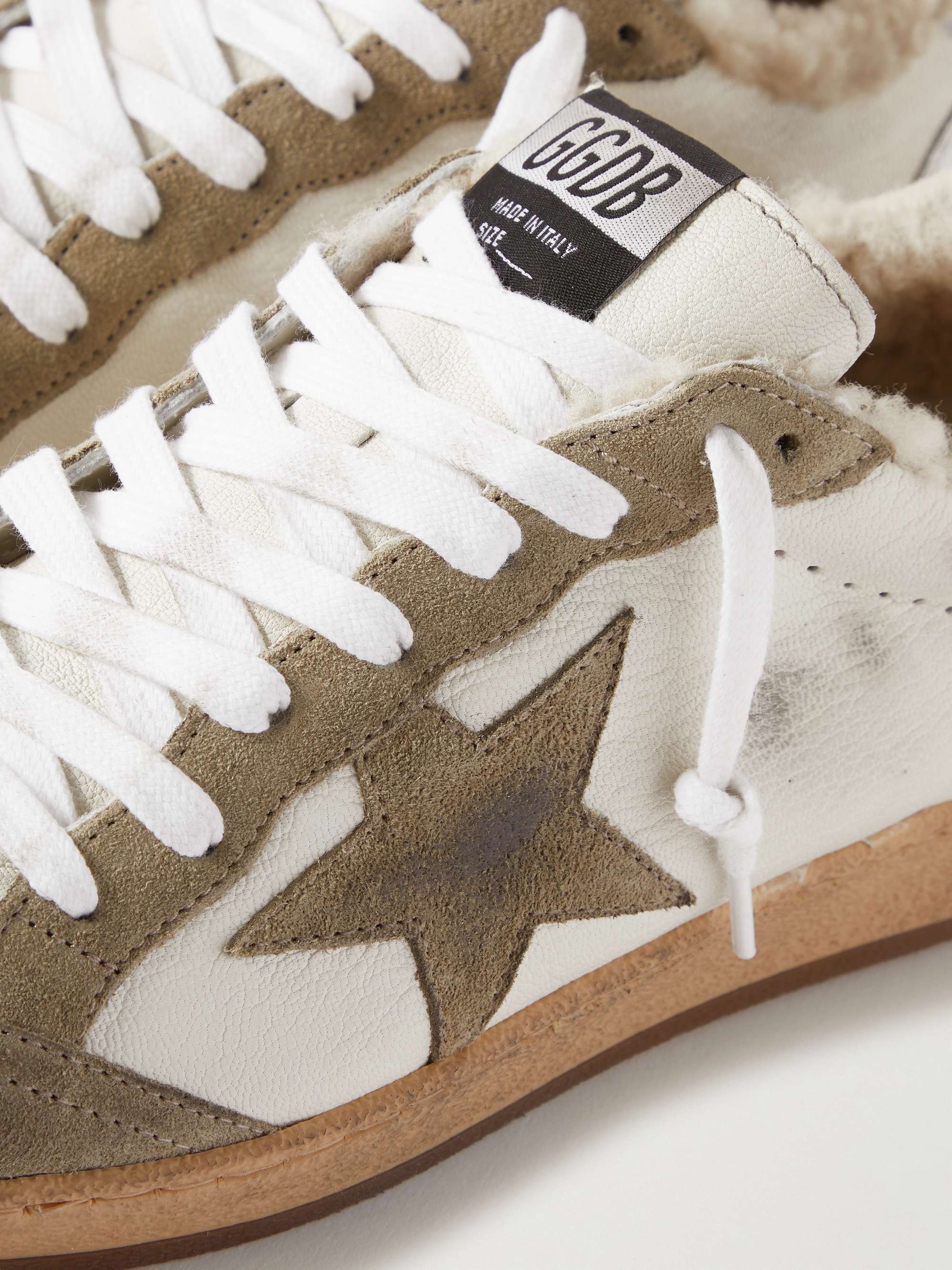 GOLDEN GOOSE Ball Star Shearling-Lined Distressed Leather and Suede ...