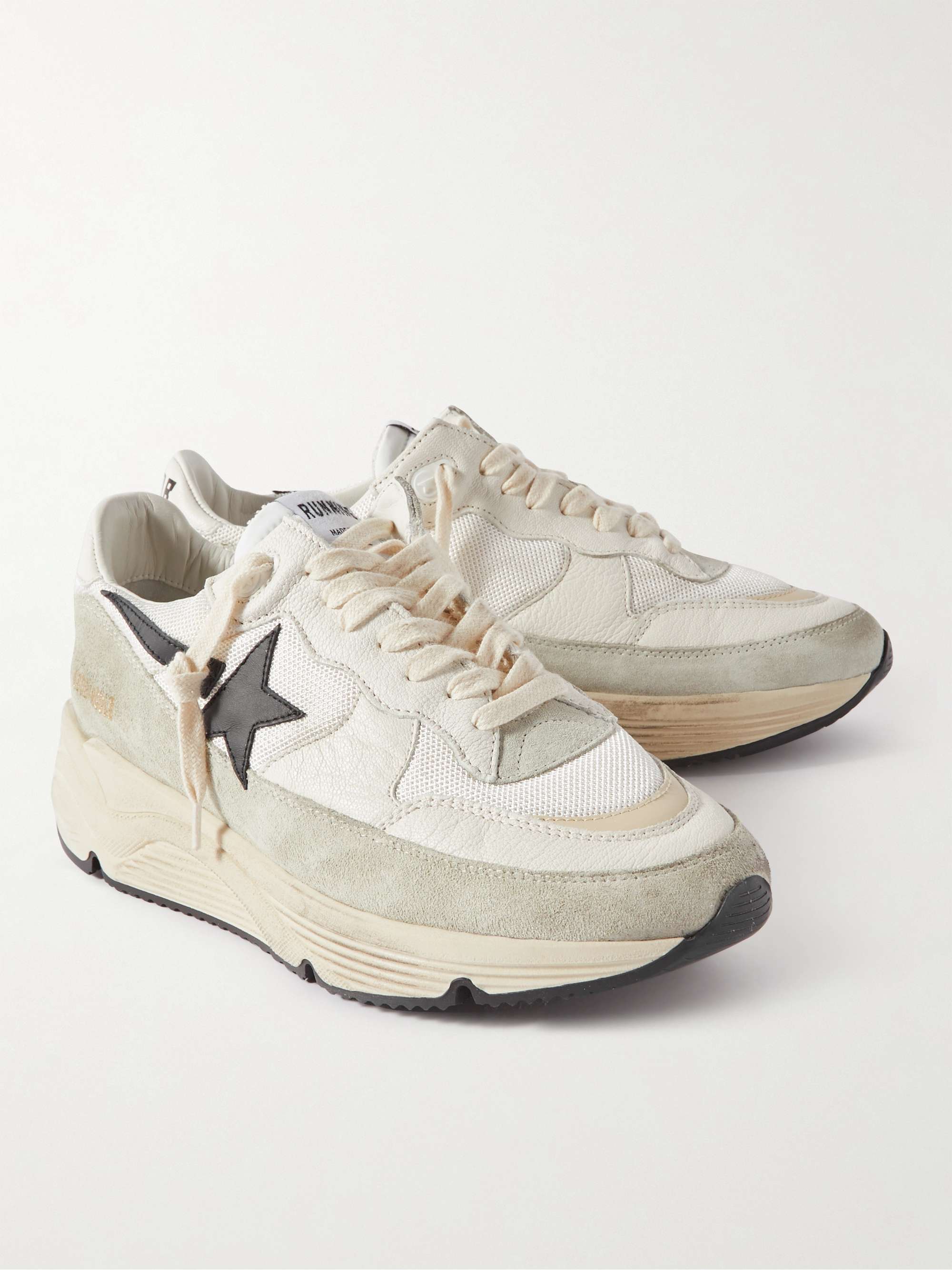 GOLDEN GOOSE Distressed LeatherTrimmed Suede and Mesh Sneakers for Men