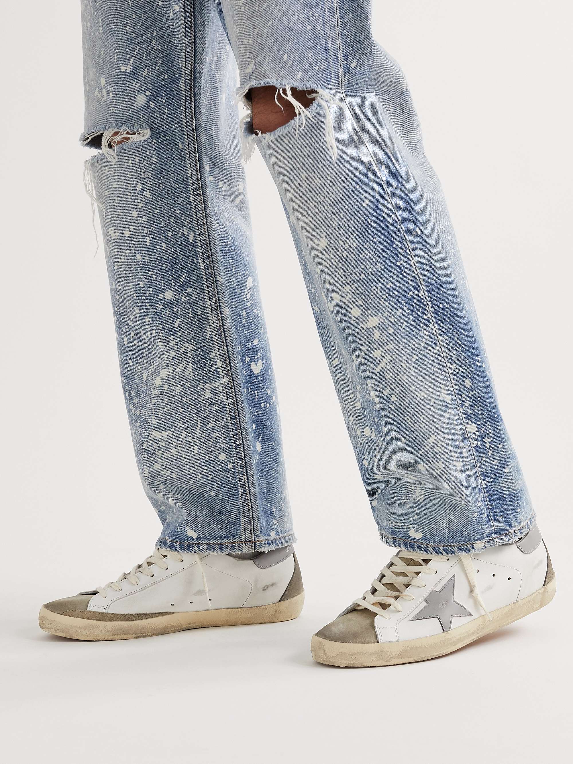 GOLDEN GOOSE Superstar Distressed Leather and Suede Sneakers
