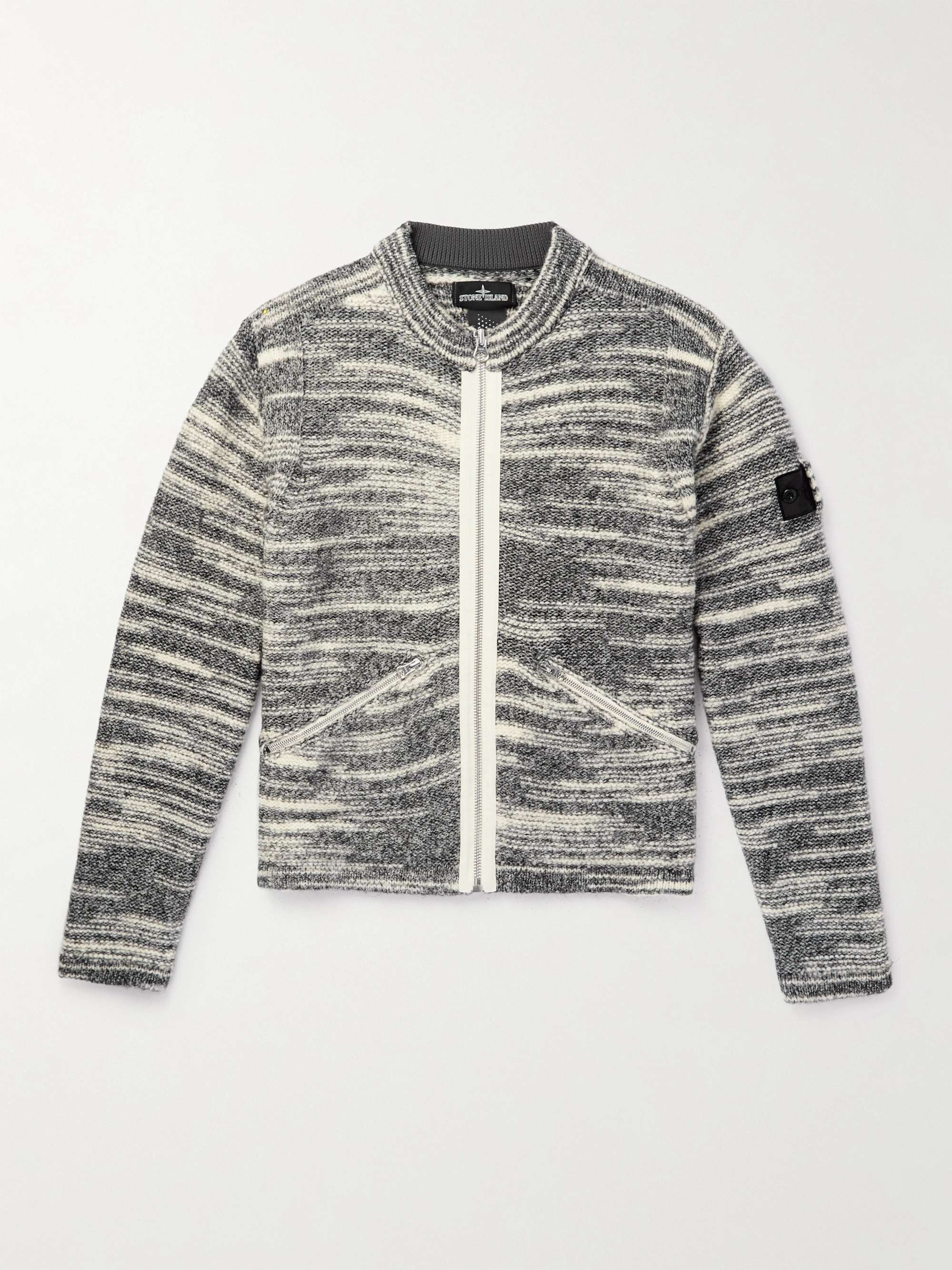 STONE ISLAND SHADOW PROJECT Logo-Appliquéd Wool-Blend Zip-Up Cardigan ...