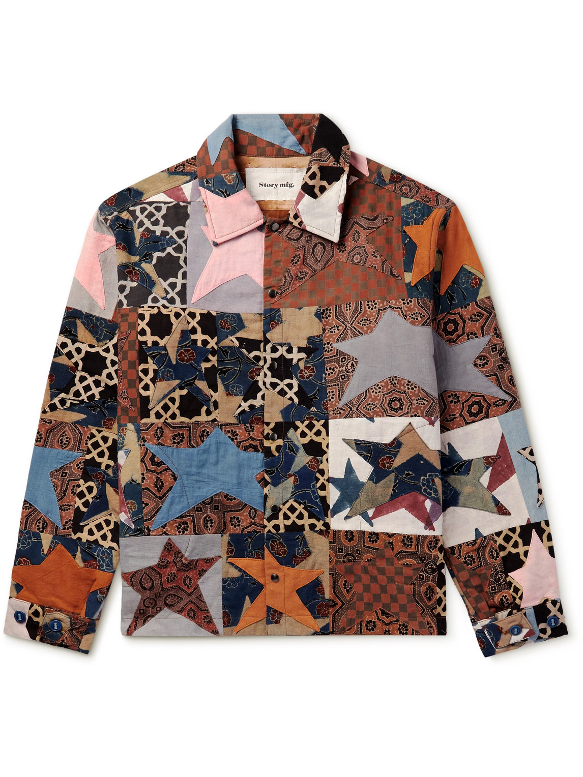 Story Mfg. Worf Patchwork Printed Organic Cotton Shirt Jacket In Brown