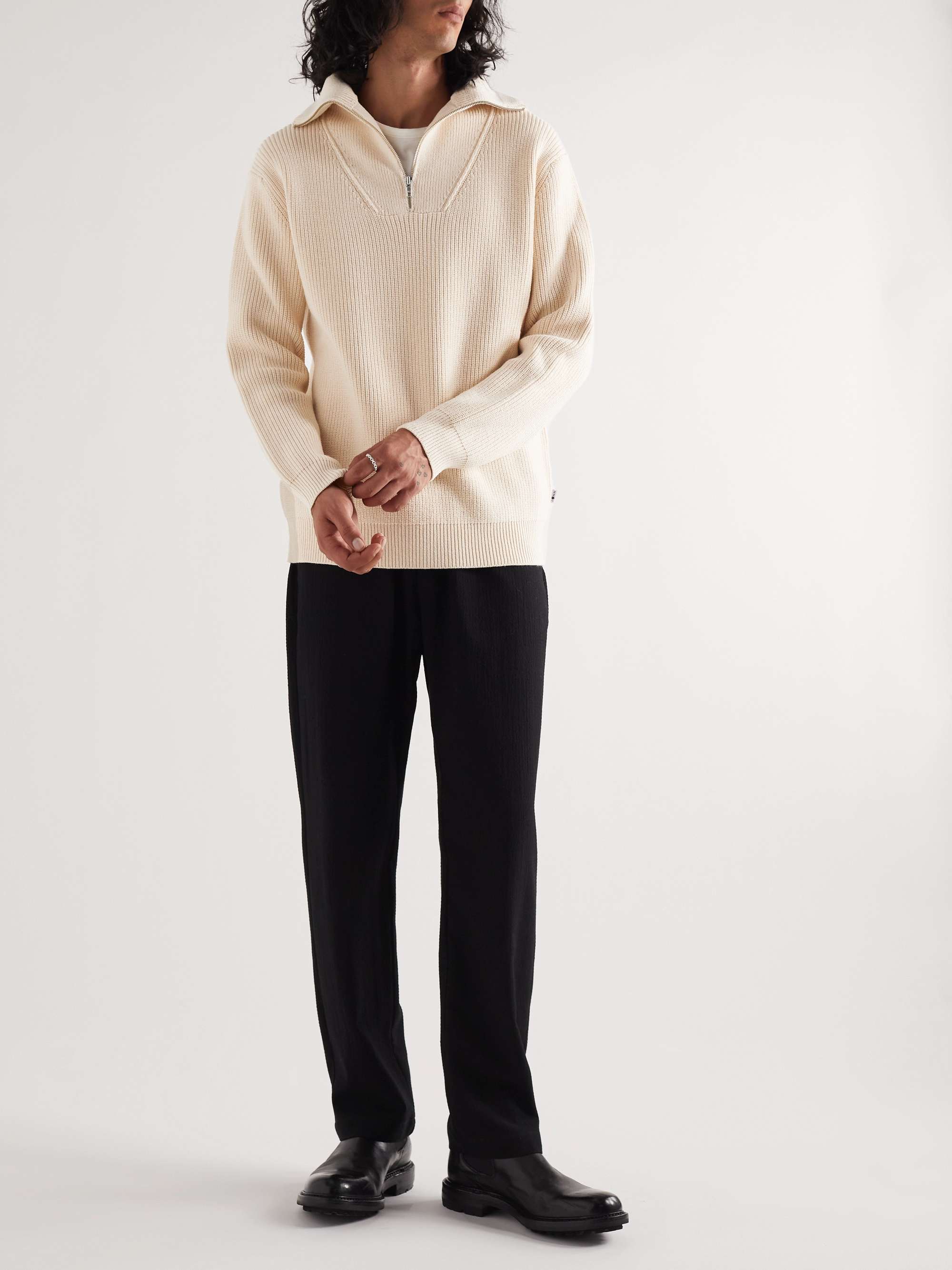 NN07 Roman Ribbed Merino Wool-Blend Half-Zip Sweater for Men | MR PORTER