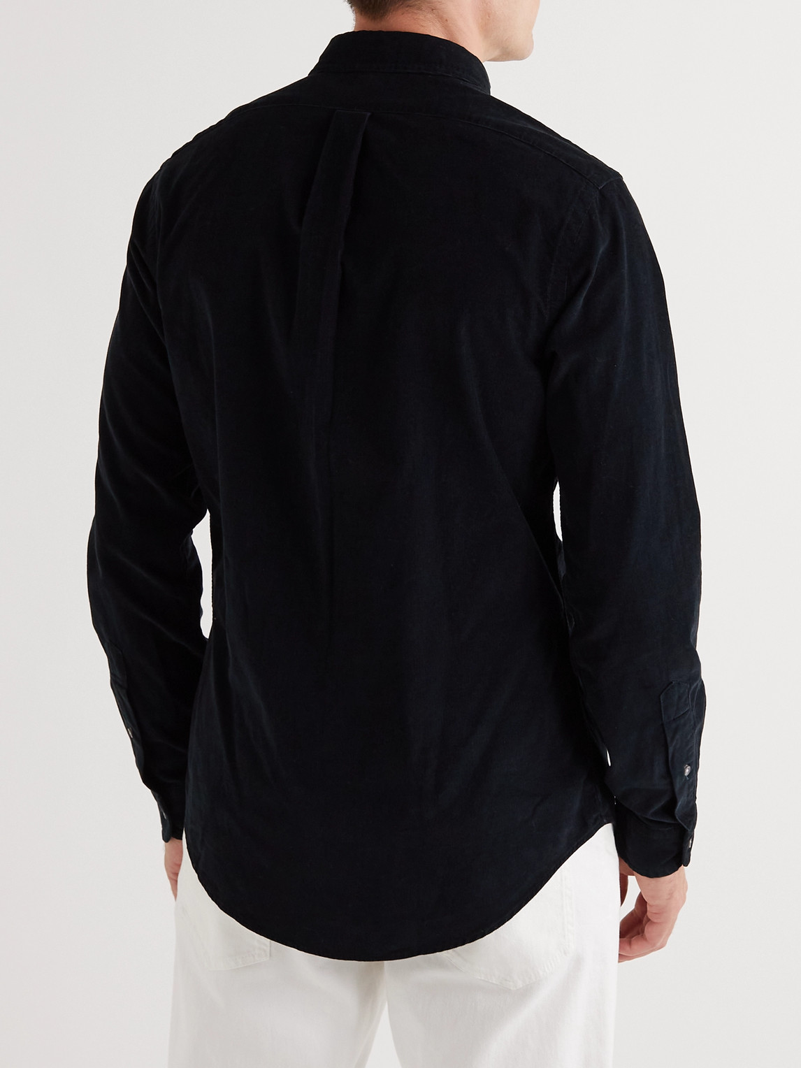 Shop Polo Ralph Lauren Slim-fit Button-down Collar Cotton-corduroy Shirt In Black