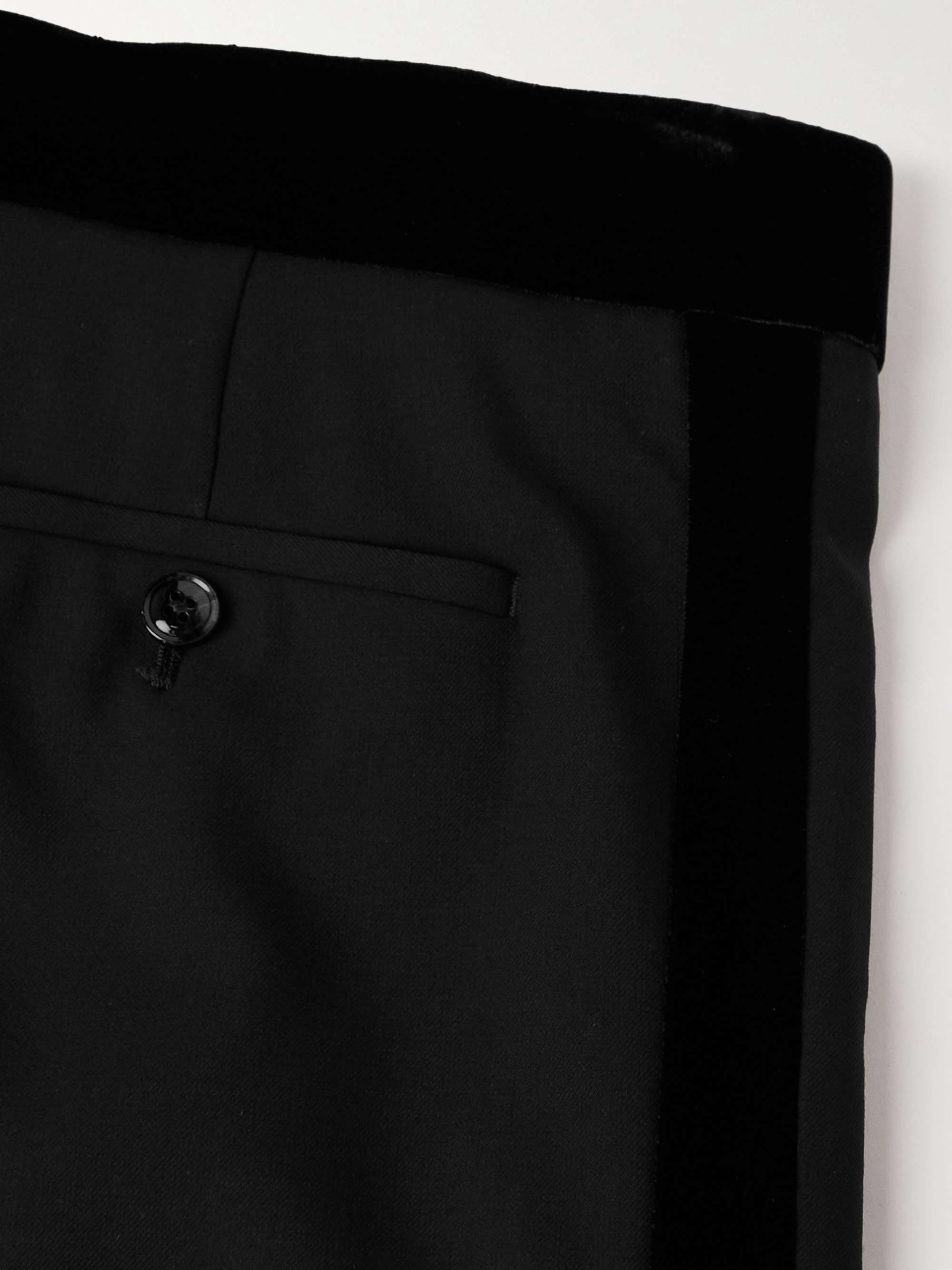 GIORGIO ARMANI Straight-Leg Striped Velvet-Trimmed Wool Tuxedo Trousers