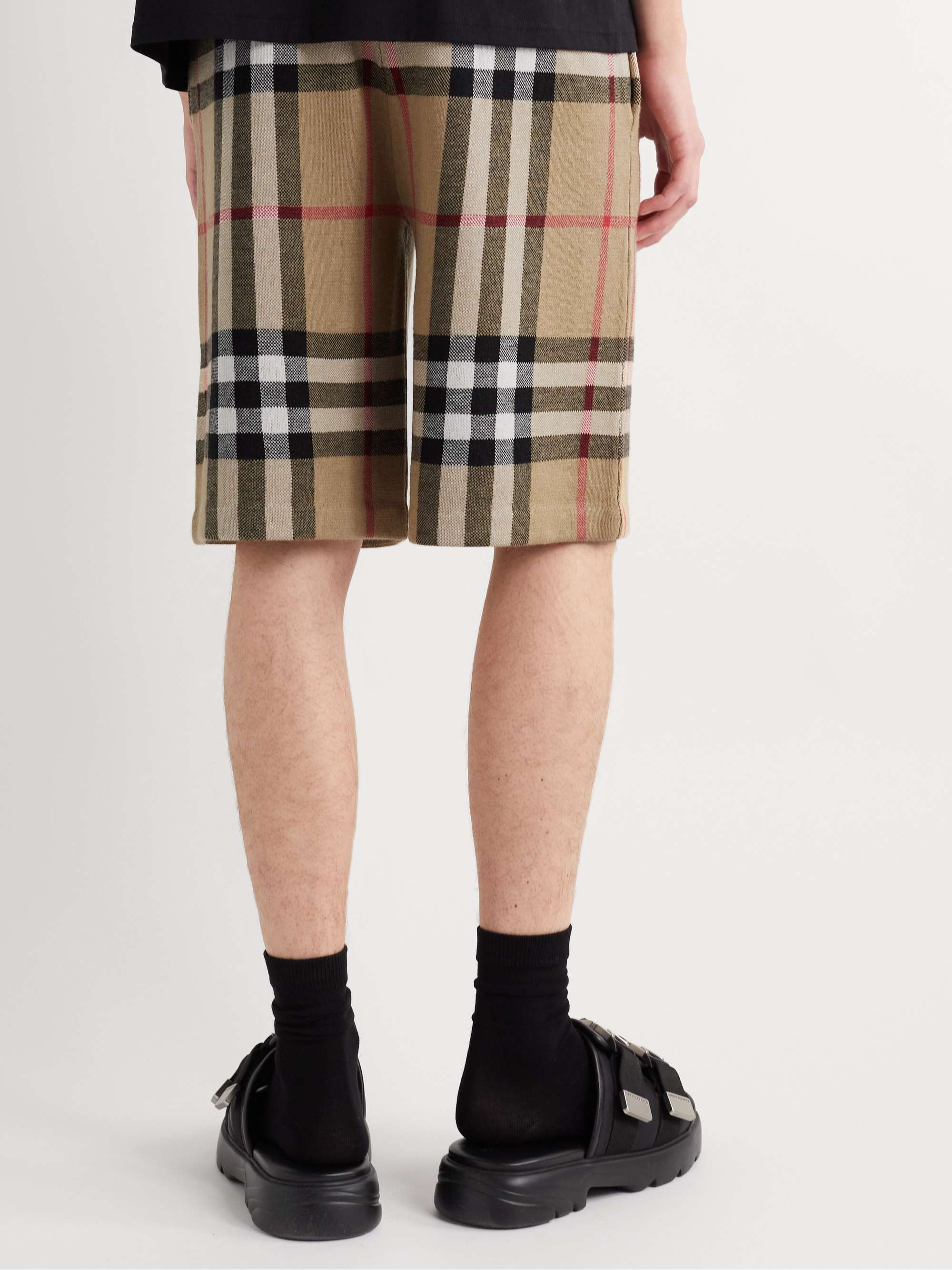 BURBERRY Straight-Leg Checked Birdseye Silk and Wool-Blend Drawstring Shorts  | MR PORTER