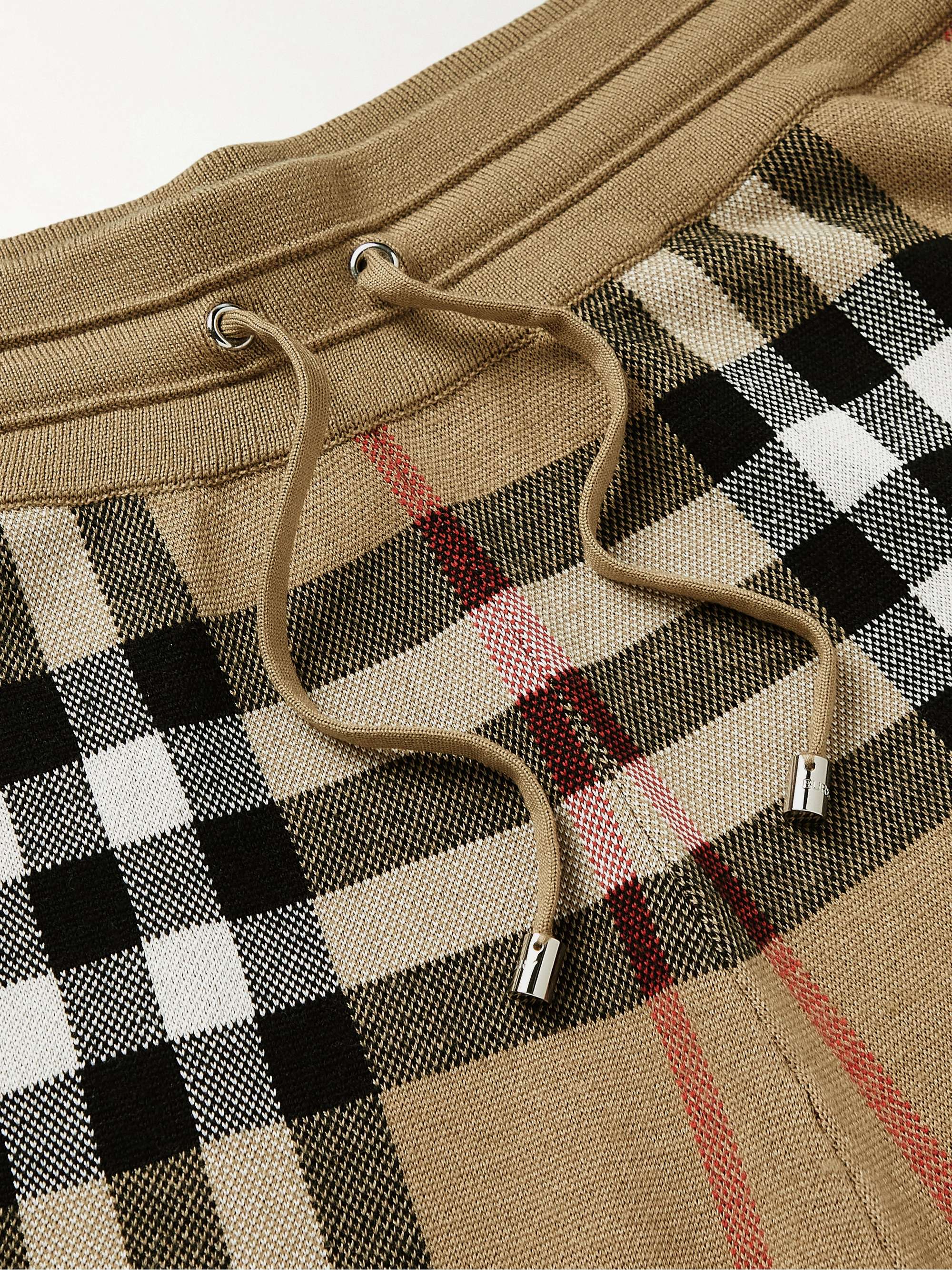 BURBERRY Straight-Leg Checked Birdseye Silk and Wool-Blend Drawstring Shorts