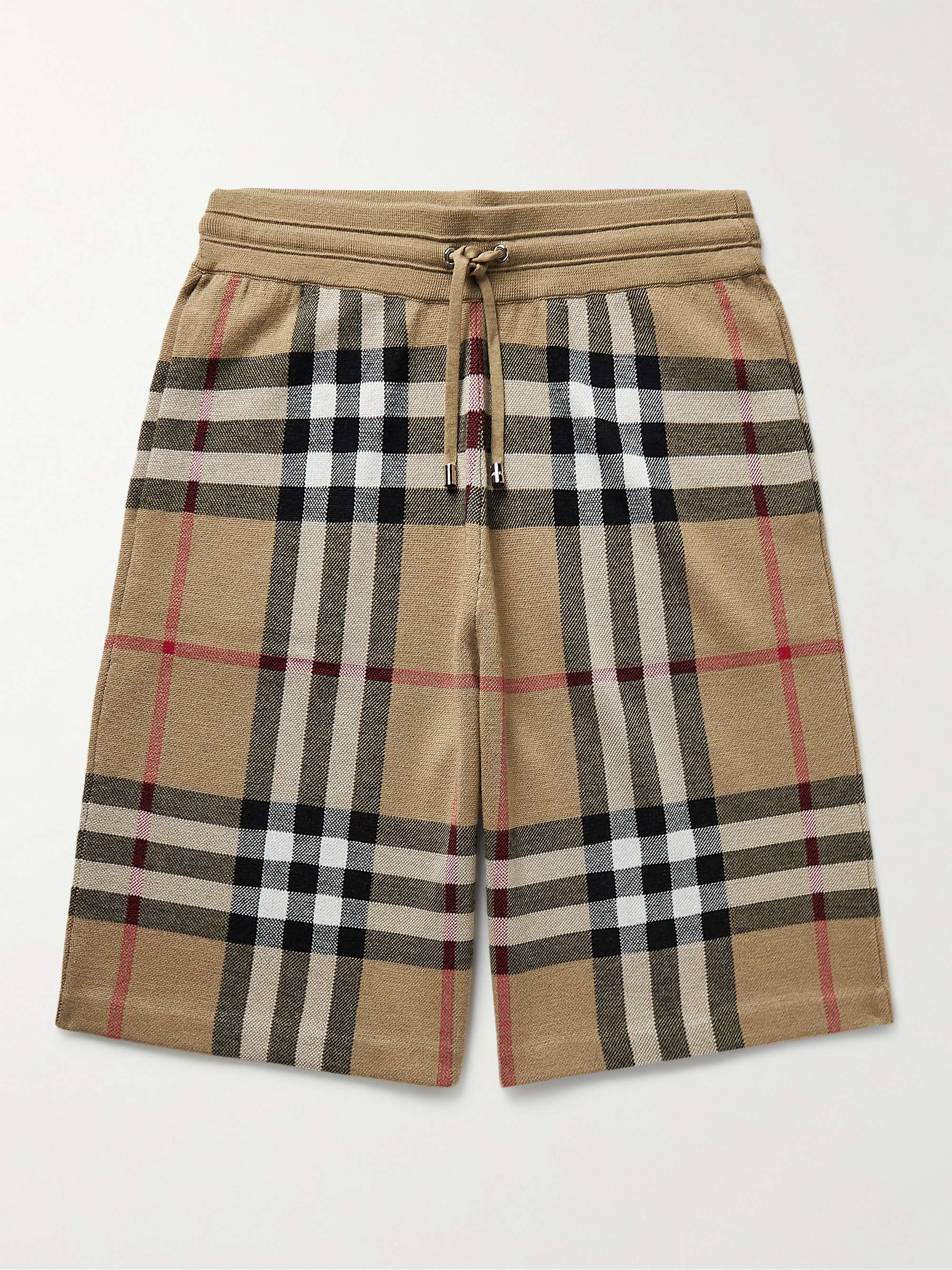 BURBERRY Straight-Leg Checked Birdseye Silk and Wool-Blend Drawstring Shorts  | MR PORTER