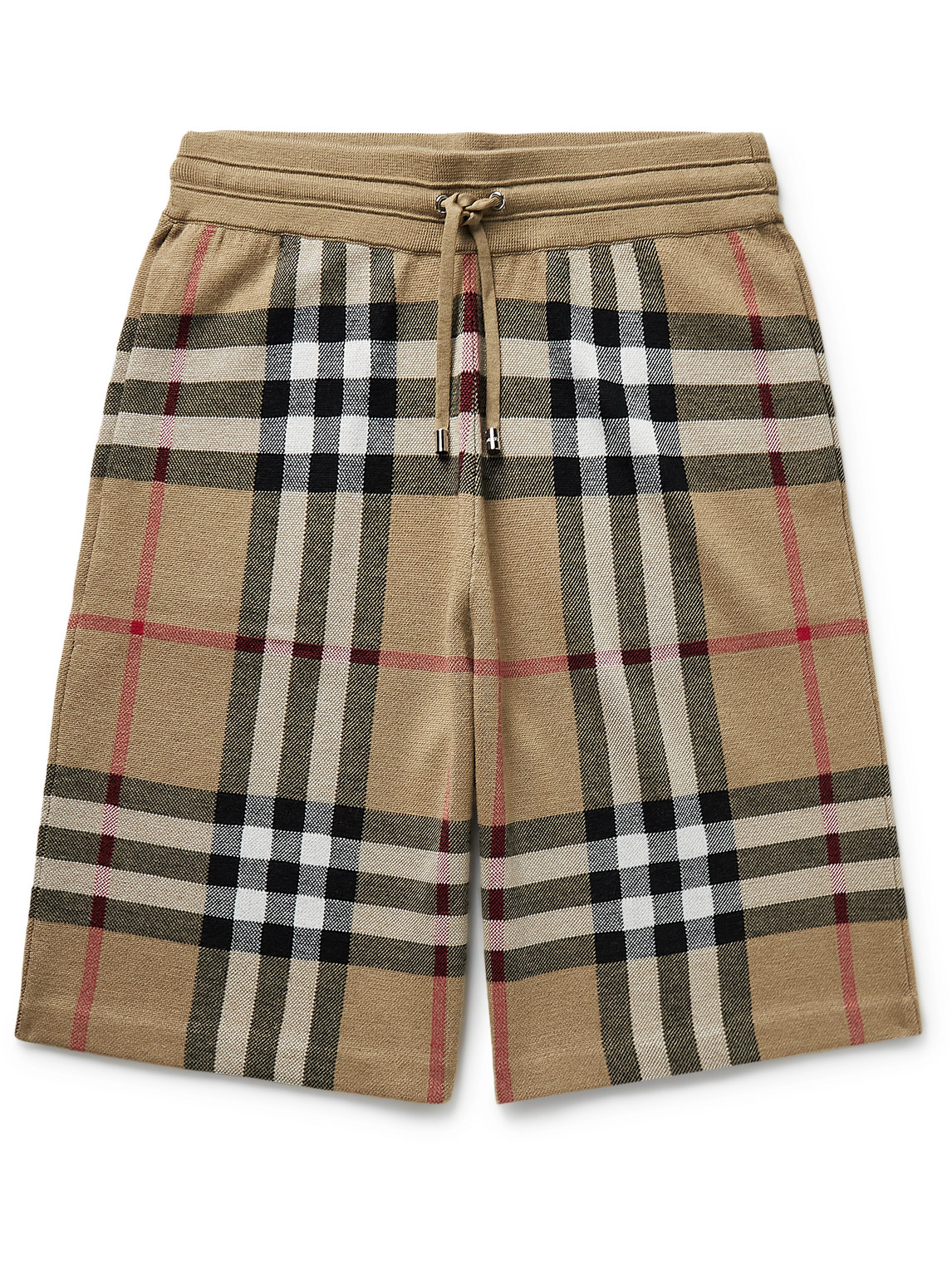 Shop Burberry Straight-leg Checked Birdseye Silk And Wool-blend Drawstring Shorts In Neutrals