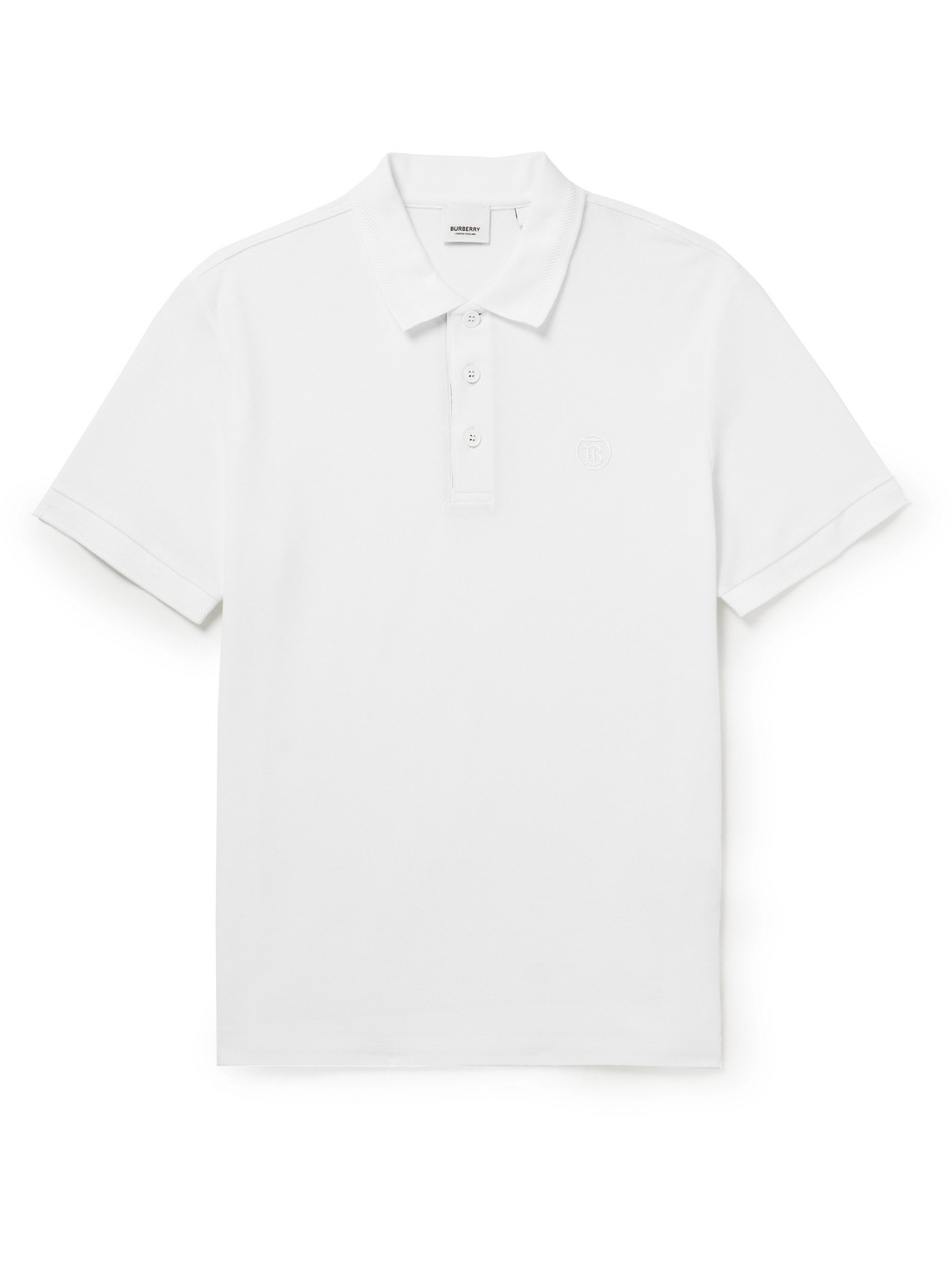 Burberry Logo-embroidered Cotton-piqué Polo Shirt In White