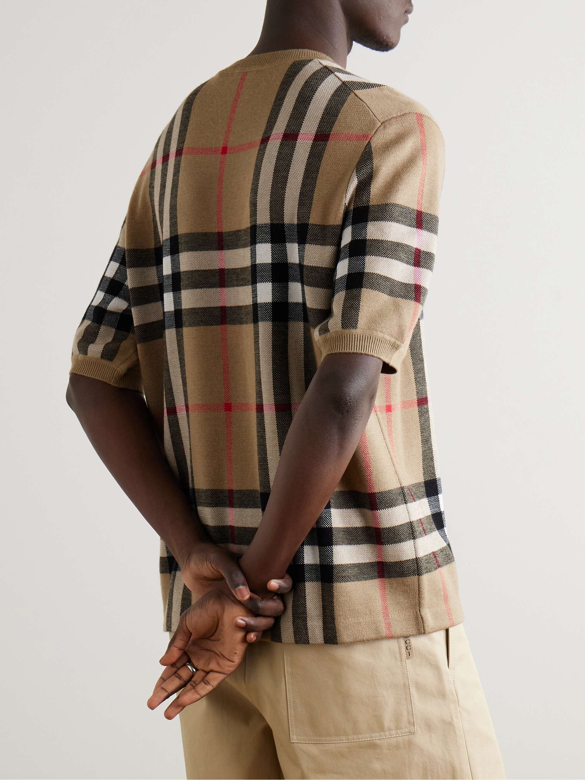 BURBERRY Checked Birdseye Silk and Wool-Blend T-Shirt