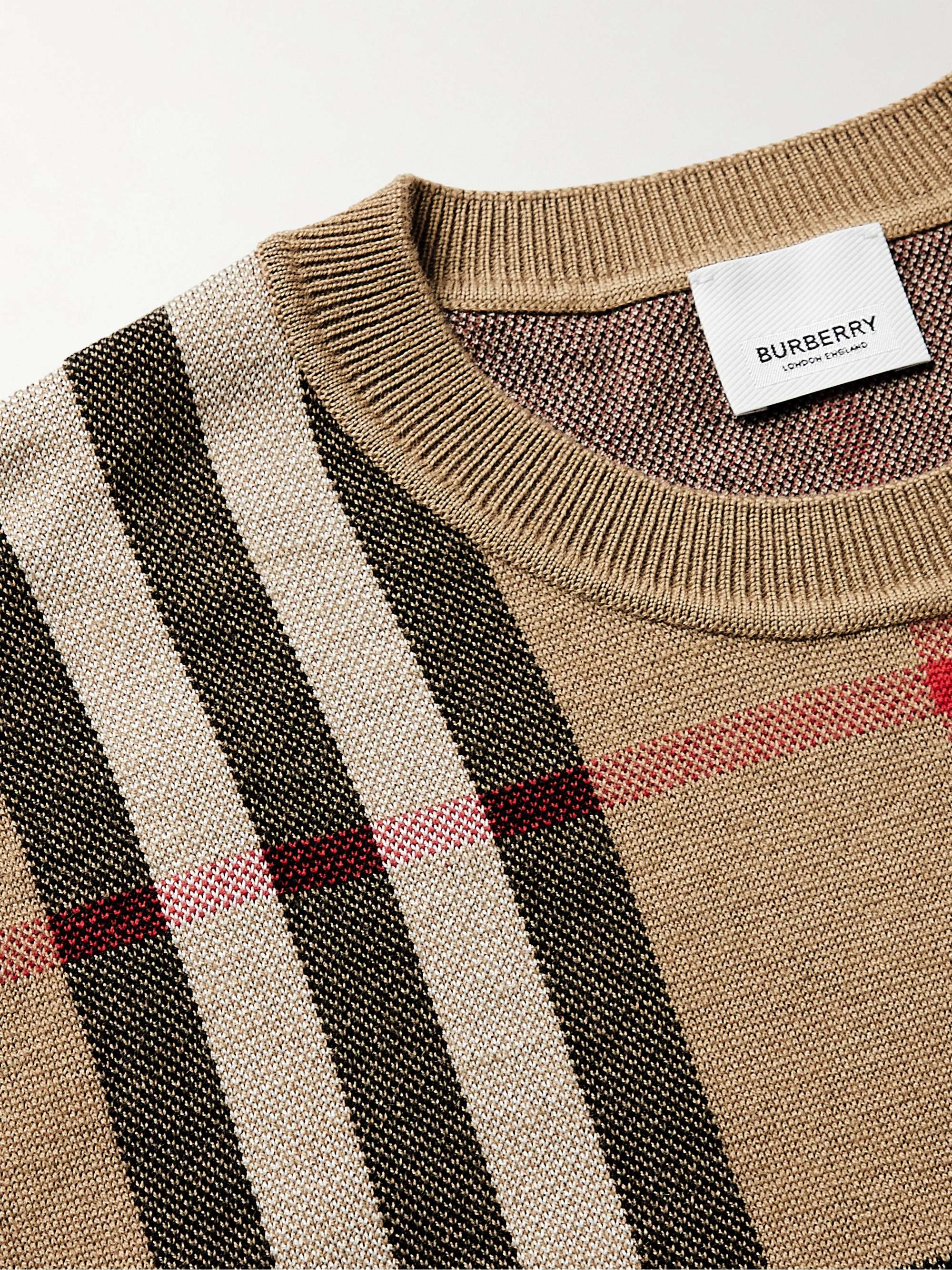 BURBERRY Checked Birdseye Silk and Wool-Blend T-Shirt