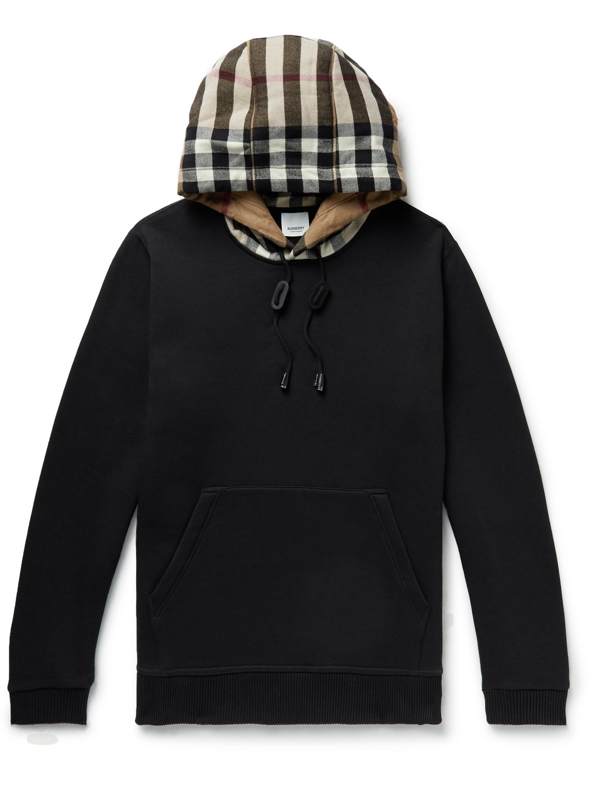 Burberry Checked Cotton-blend Jersey Hoodie In Black
