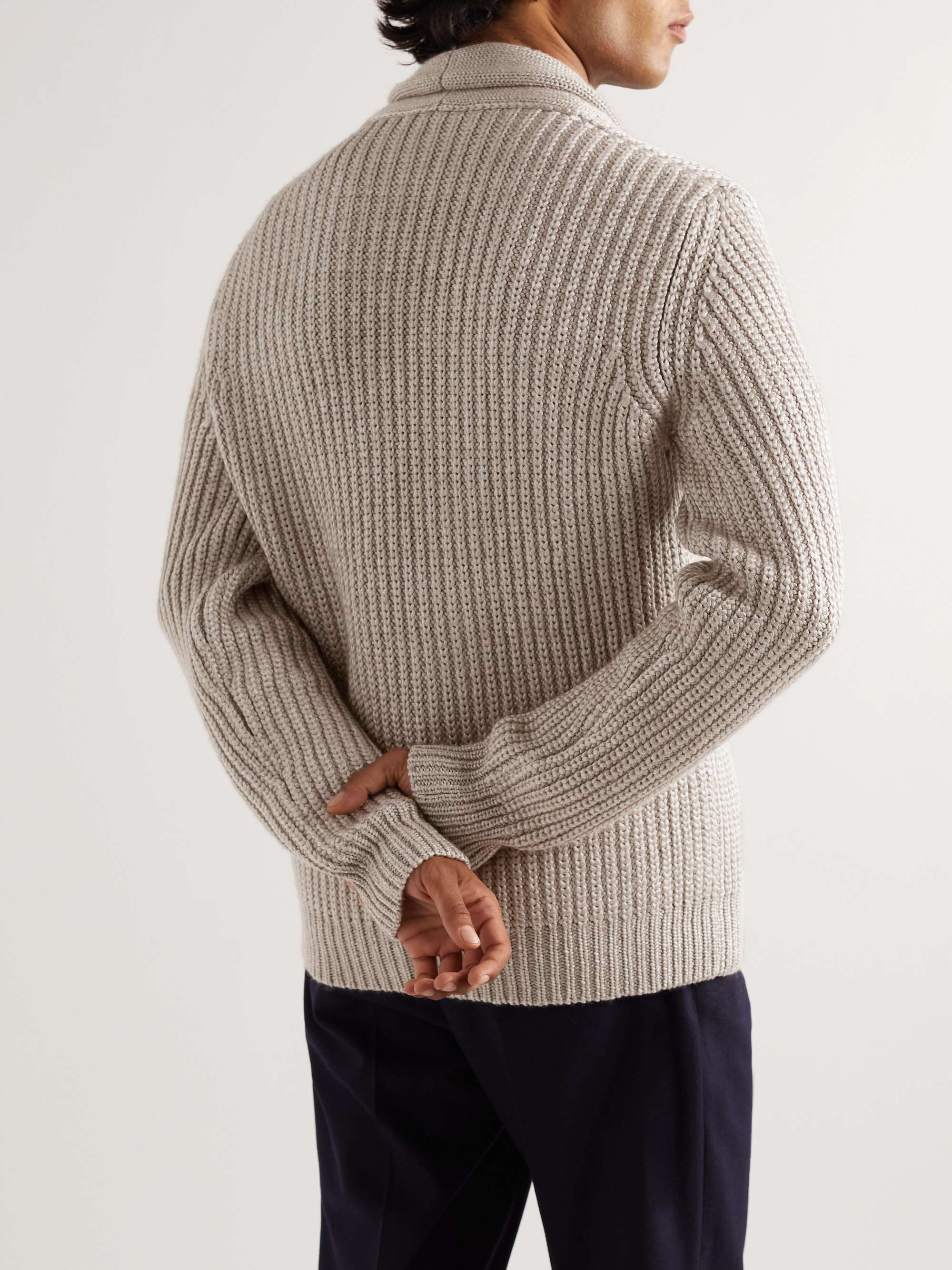 GIORGIO ARMANI Shawl-Collar Ribbed Cashmere and Silk-Blend Cardigan