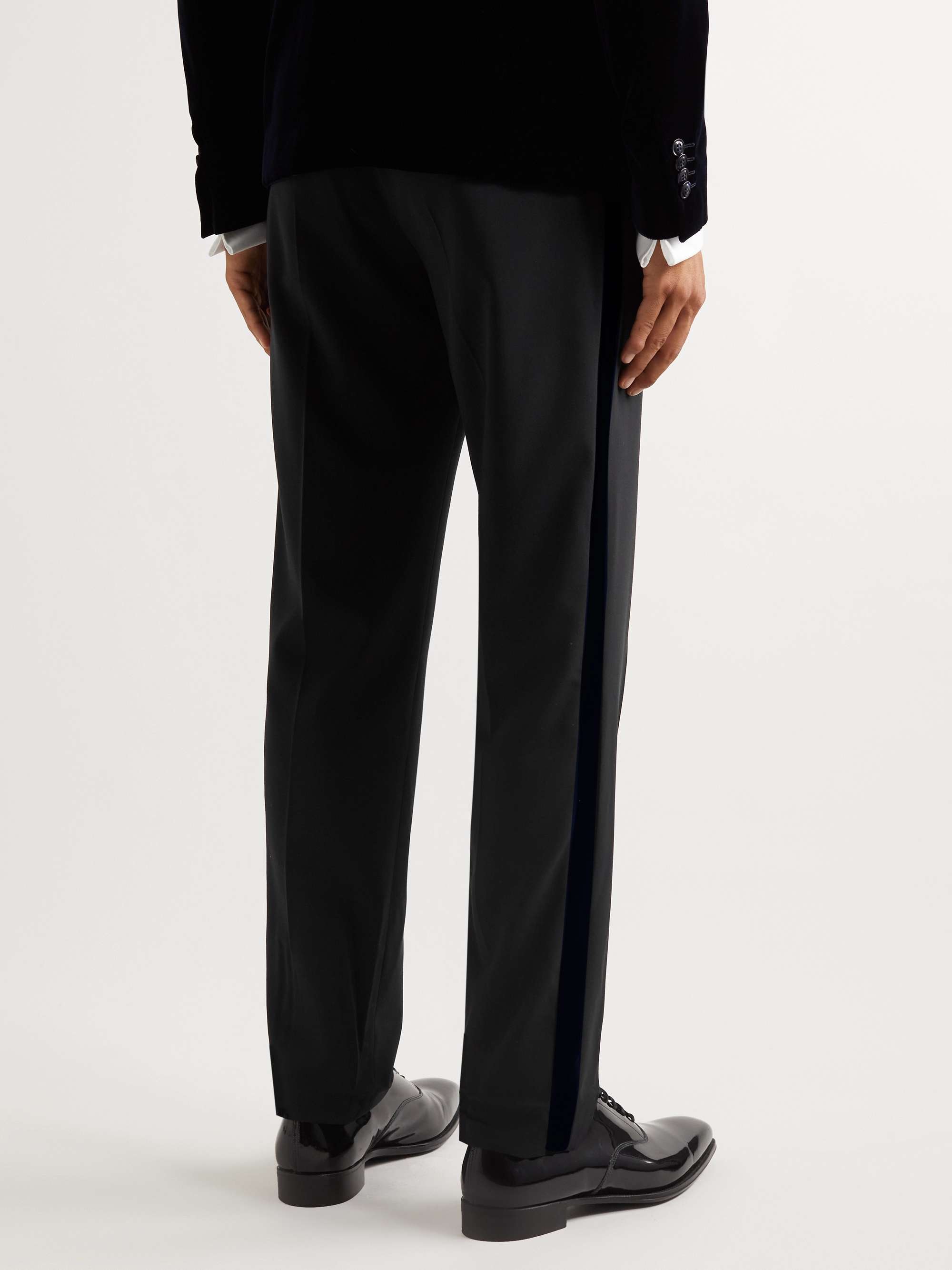 GIORGIO ARMANI Slim-Fit Velvet-Trimmed Wool-Drill Tuxedo Trousers