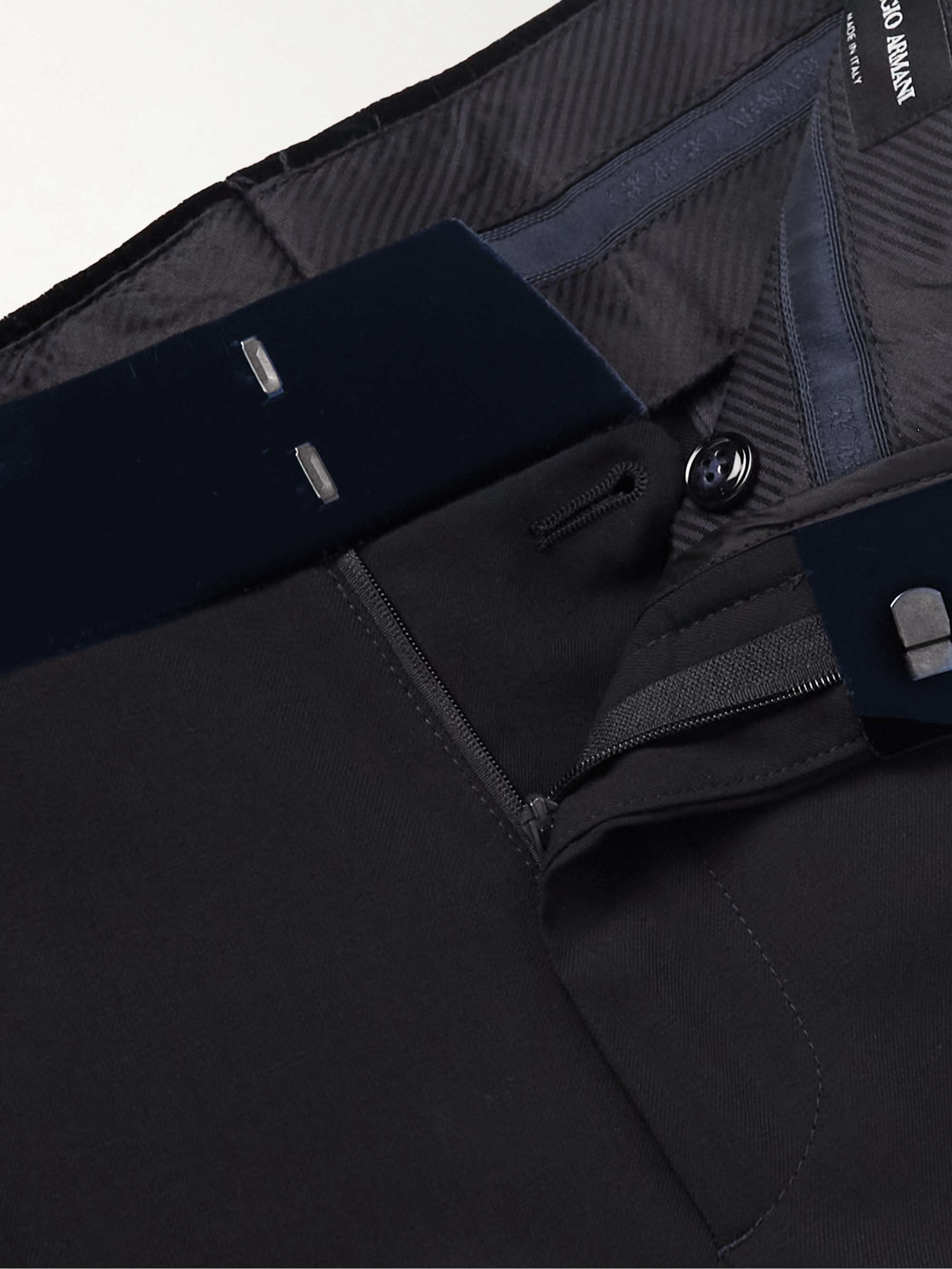 GIORGIO ARMANI Slim-Fit Velvet-Trimmed Wool-Drill Tuxedo Trousers